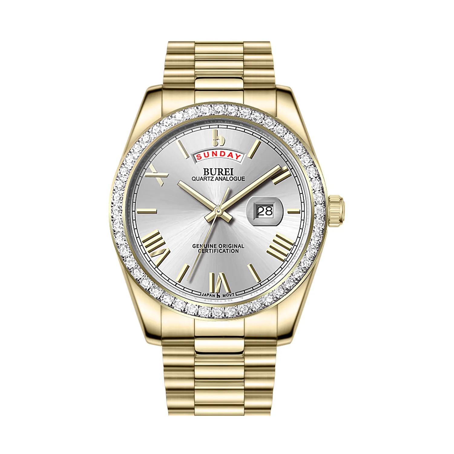 BUREI Mens Watch 41mm, Stainless Steel Analog Quartz, Waterproof with Calendar, Sapphire Crystal Dial, Business Casual Luxury Wristwatch sold by Burei product image thumbnail 4