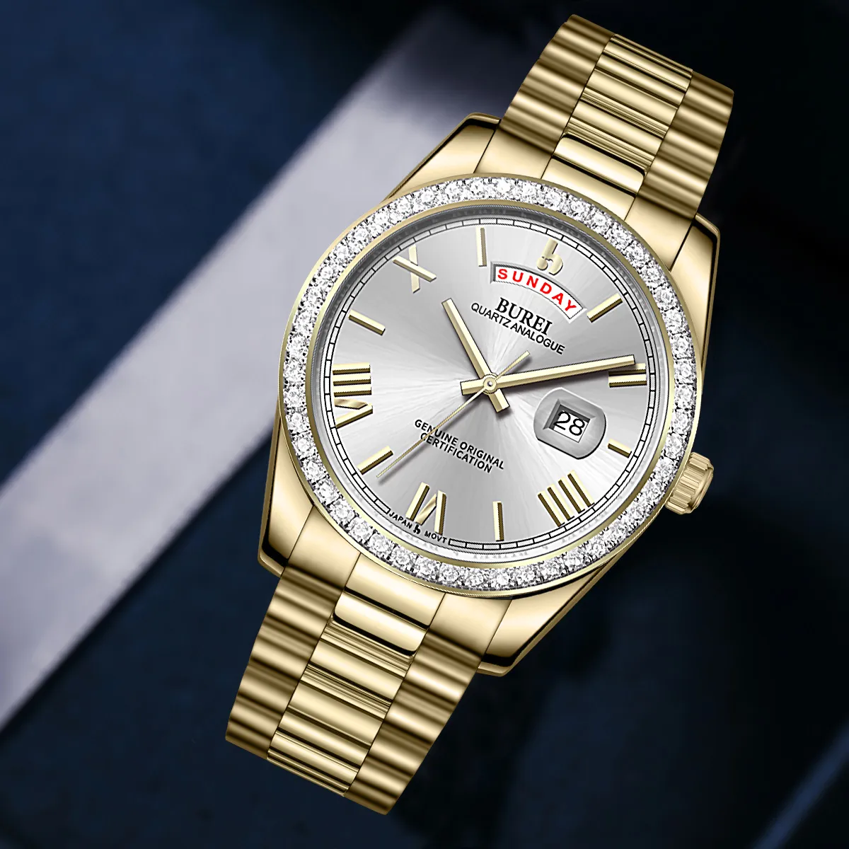 BUREI Mens Watch 41mm, Stainless Steel Analog Quartz, Waterproof with Calendar, Sapphire Crystal Dial, Business Casual Luxury Wristwatch sold by Burei product image thumbnail 5