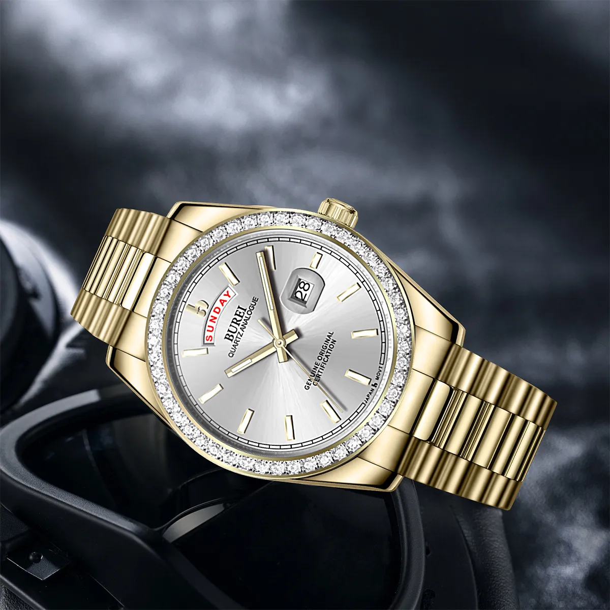 BUREI Mens Watch 41mm, Stainless Steel Analog Quartz, Waterproof with Calendar, Sapphire Crystal Dial, Business Casual Luxury Wristwatch sold by Burei product image thumbnail 2