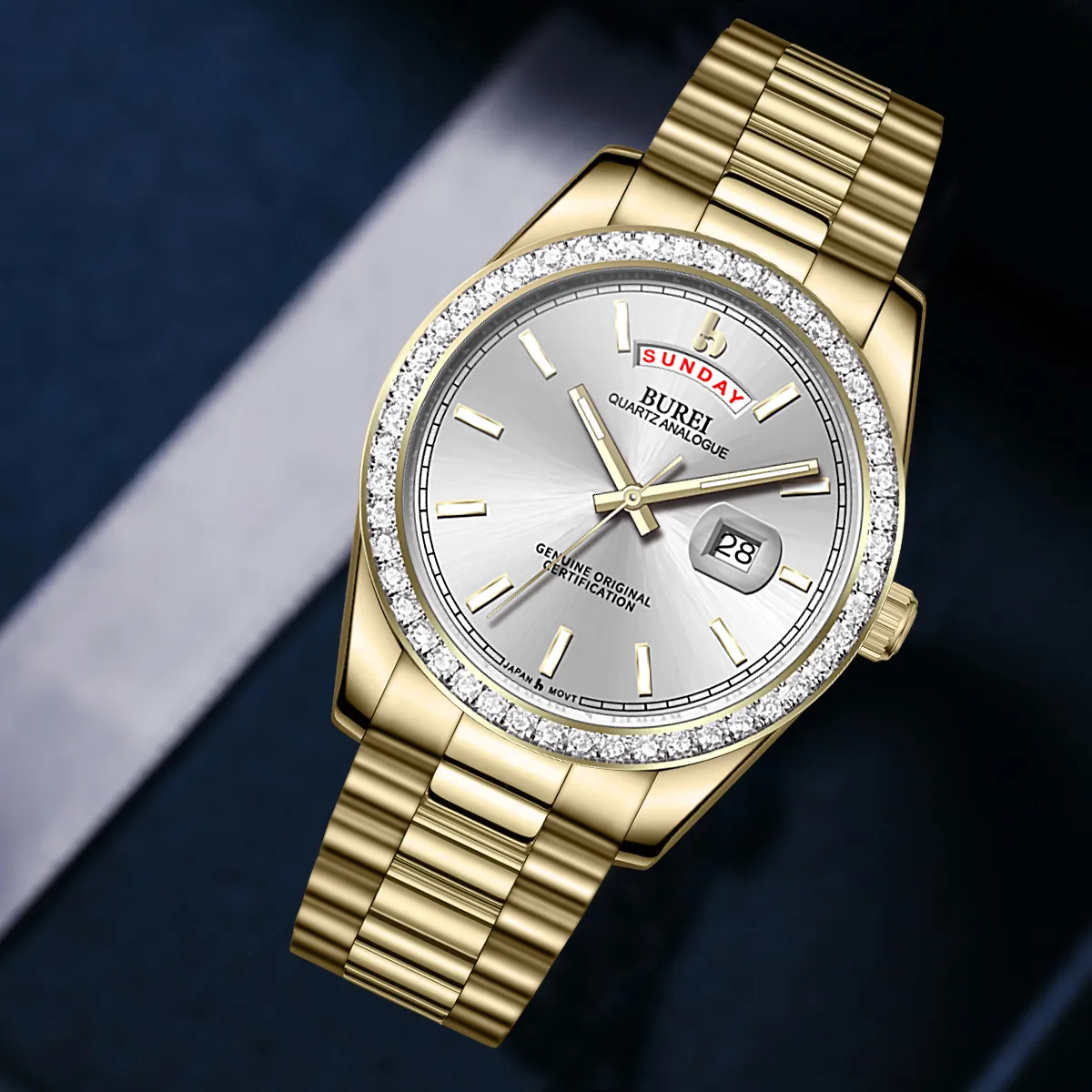 BUREI Mens Watch 41mm, Stainless Steel Analog Quartz, Waterproof with Calendar, Sapphire Crystal Dial, Business Casual Luxury Wristwatch sold by Burei product image thumbnail 3