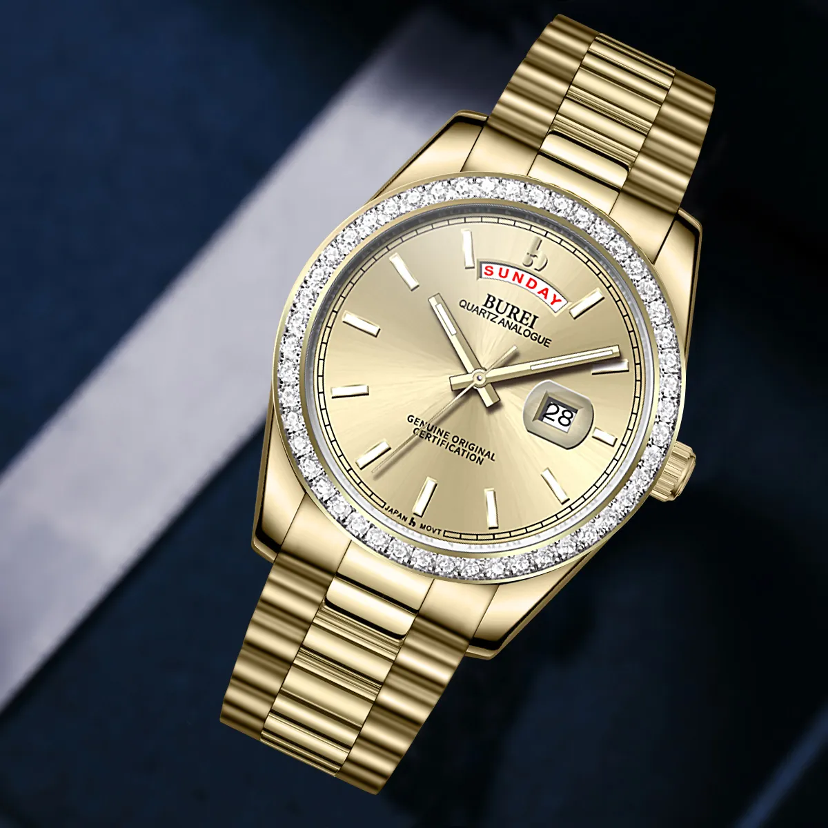 BUREI Mens Watch 41mm, Stainless Steel Analog Quartz, Waterproof with Calendar, Sapphire Crystal Dial, Business Casual Luxury Wristwatch sold by Burei product image thumbnail 5