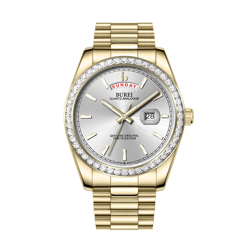 BUREI Mens Watch 41mm, Stainless Steel Analog Quartz, Waterproof with Calendar, Sapphire Crystal Dial, Business Casual Luxury Wristwatch sold by Burei