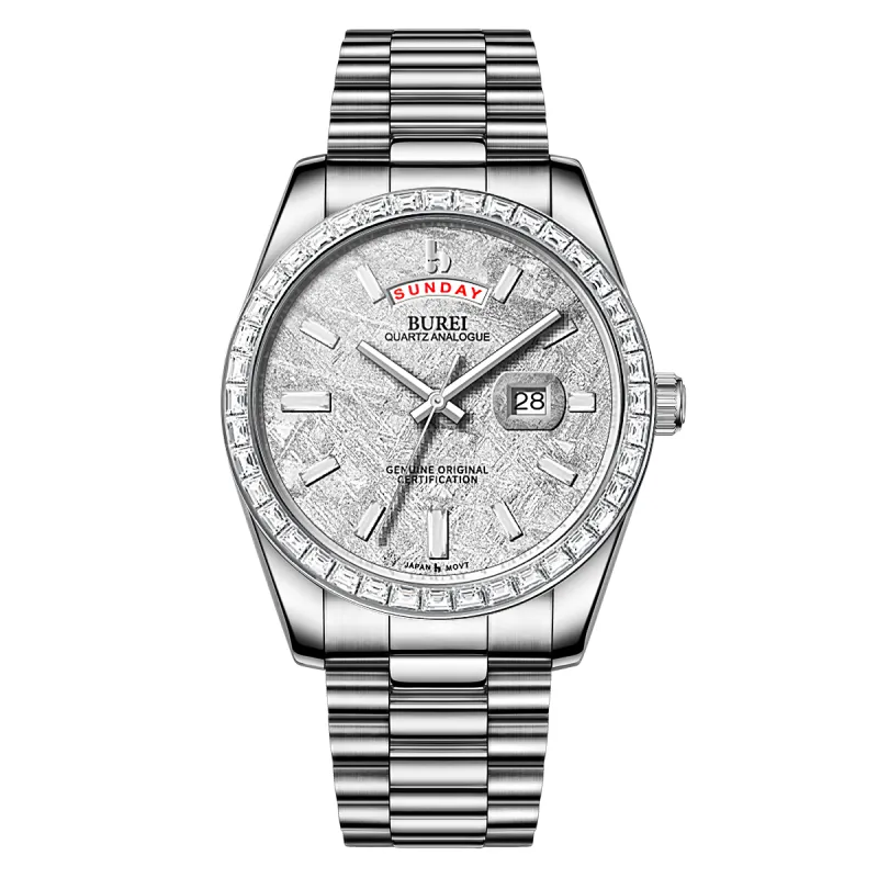 BUREI Mens Watch 41mm, Stainless Steel Analog Quartz, Waterproof with Calendar, Sapphire Crystal Dial, Business Casual Luxury Wristwatch sold by Burei
