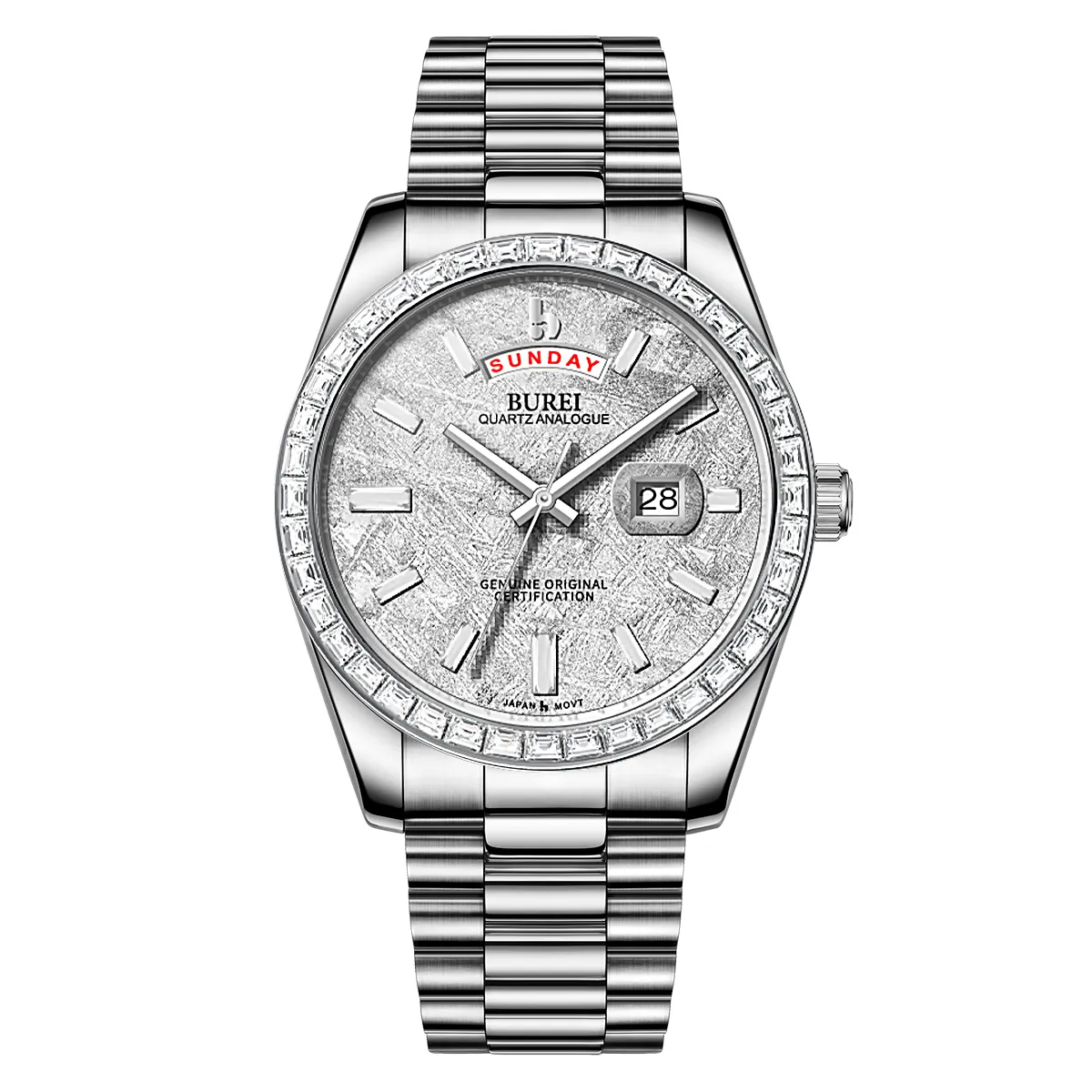 BUREI Mens Watch 41mm, Stainless Steel Analog Quartz, Waterproof with Calendar, Sapphire Crystal Dial, Business Casual Luxury Wristwatch sold by Burei