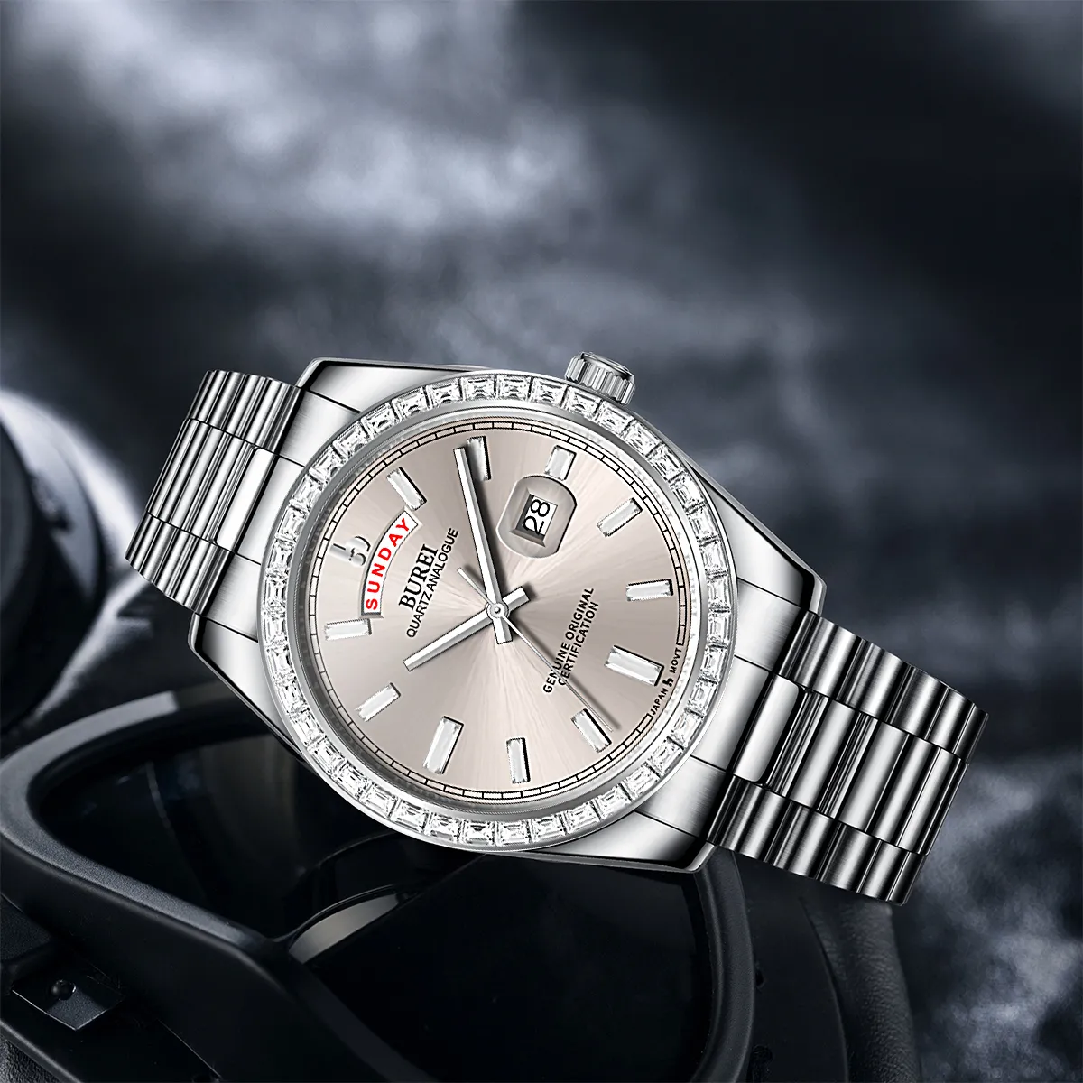 BUREI Mens Watch 41mm, Stainless Steel Analog Quartz, Waterproof with Calendar, Sapphire Crystal Dial, Business Casual Luxury Wristwatch sold by Burei product image thumbnail 5