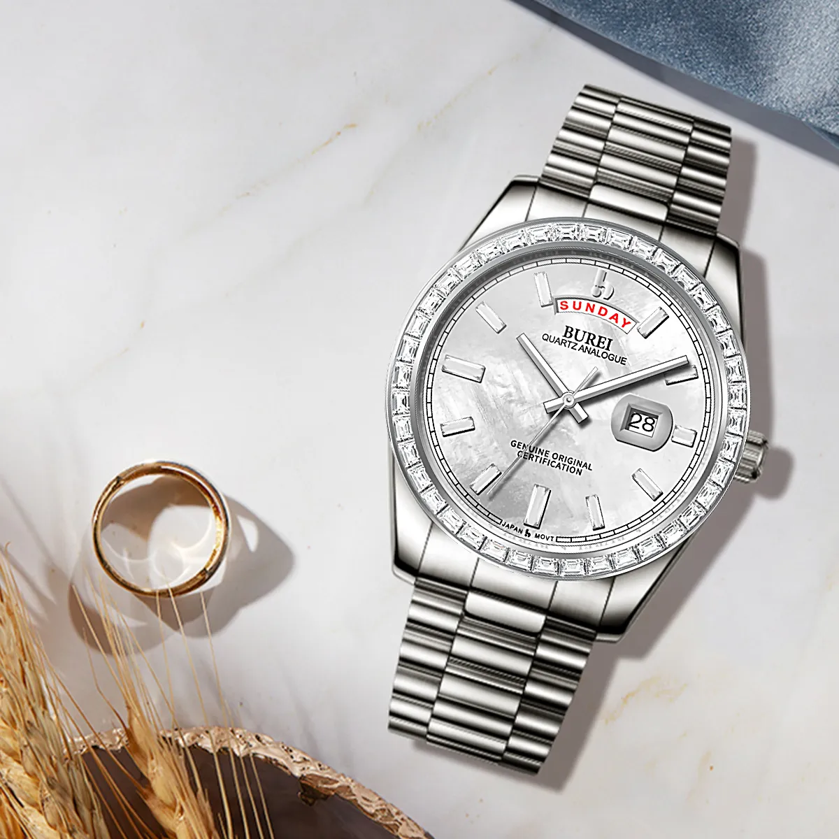 BUREI Mens Watch 41mm, Stainless Steel Analog Quartz, Waterproof with Calendar, Sapphire Crystal Dial, Business Casual Luxury Wristwatch sold by Burei product image thumbnail 3