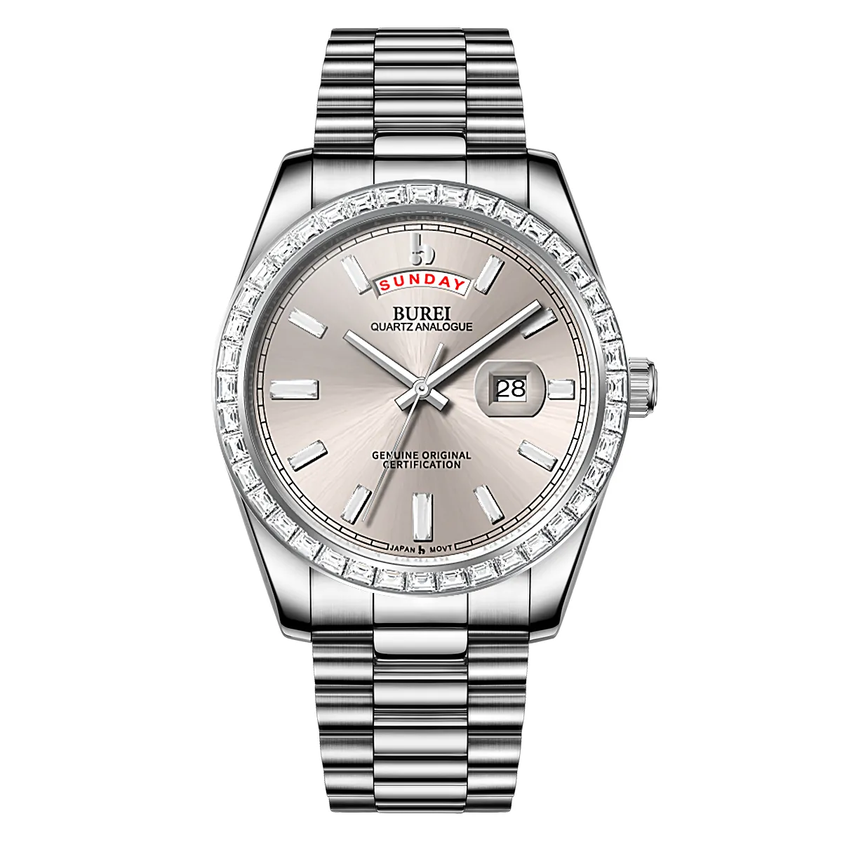 BUREI Mens Watch 41mm, Stainless Steel Analog Quartz, Waterproof with Calendar, Sapphire Crystal Dial, Business Casual Luxury Wristwatch sold by Burei product image thumbnail 4