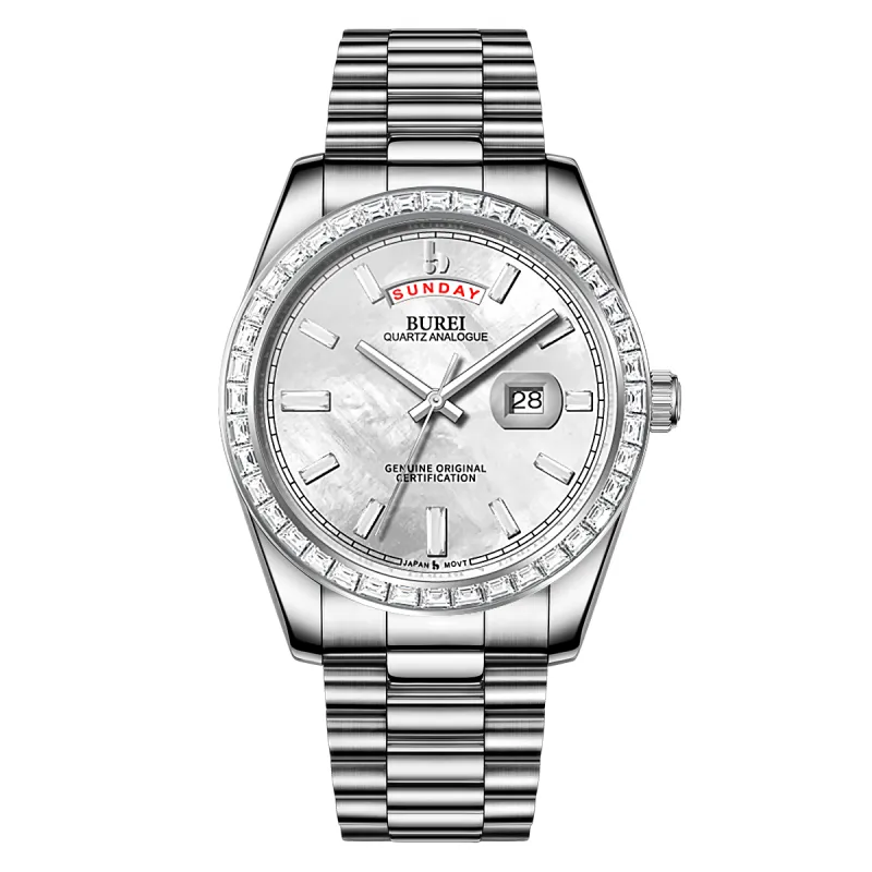 BUREI Mens Watch 41mm, Stainless Steel Analog Quartz, Waterproof with Calendar, Sapphire Crystal Dial, Business Casual Luxury Wristwatch sold by Burei