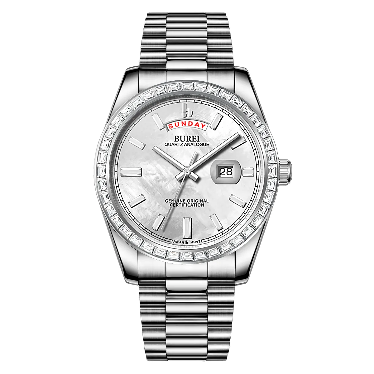 BUREI Mens Watch 41mm, Stainless Steel Analog Quartz, Waterproof with Calendar, Sapphire Crystal Dial, Business Casual Luxury Wristwatch sold by Burei