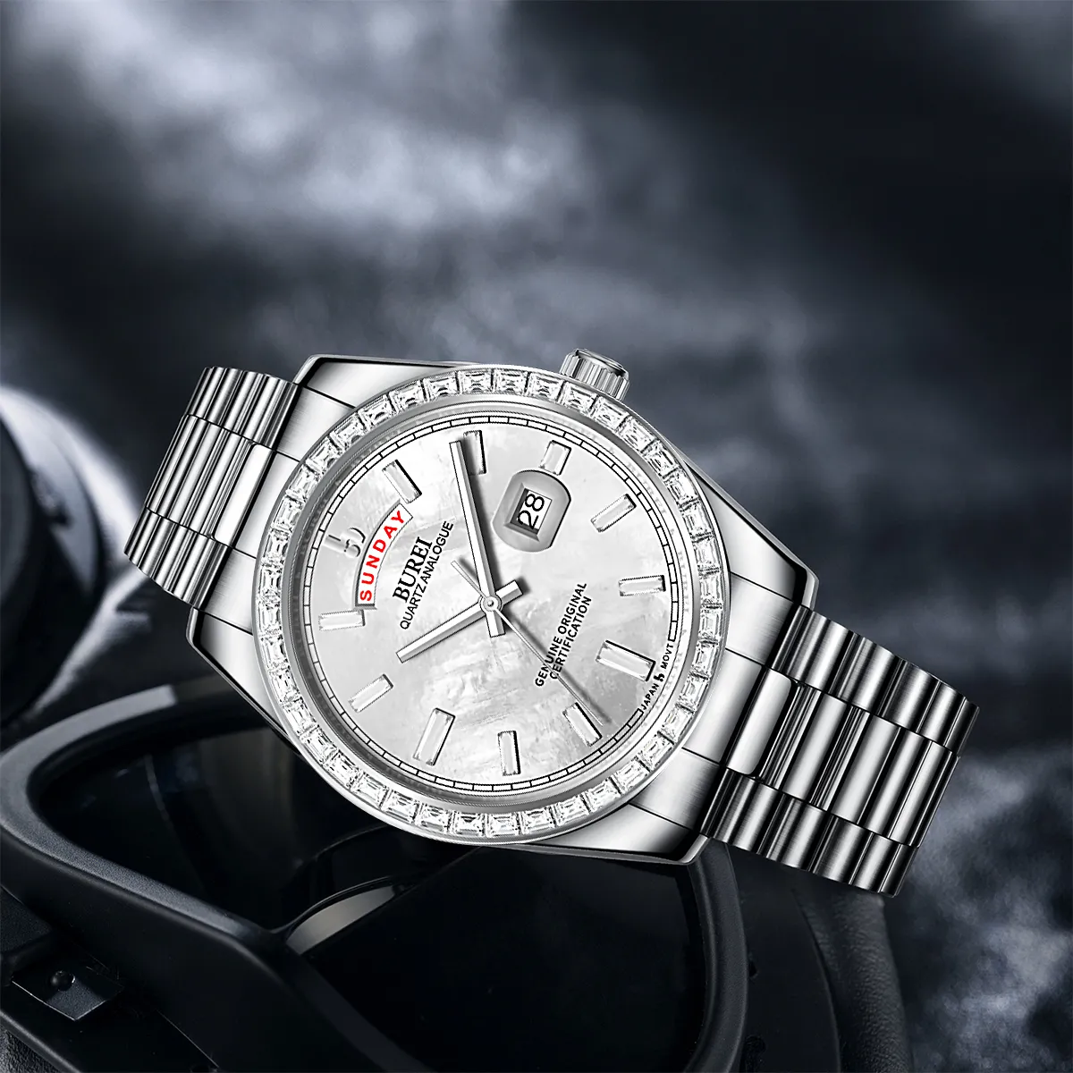 BUREI Mens Watch 41mm, Stainless Steel Analog Quartz, Waterproof with Calendar, Sapphire Crystal Dial, Business Casual Luxury Wristwatch sold by Burei product image thumbnail 2