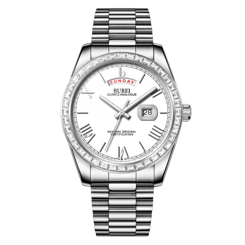 BUREI Mens Watch 41mm, Stainless Steel Analog Quartz, Waterproof with Calendar, Sapphire Crystal Dial, Business Casual Luxury Wristwatch sold by Burei