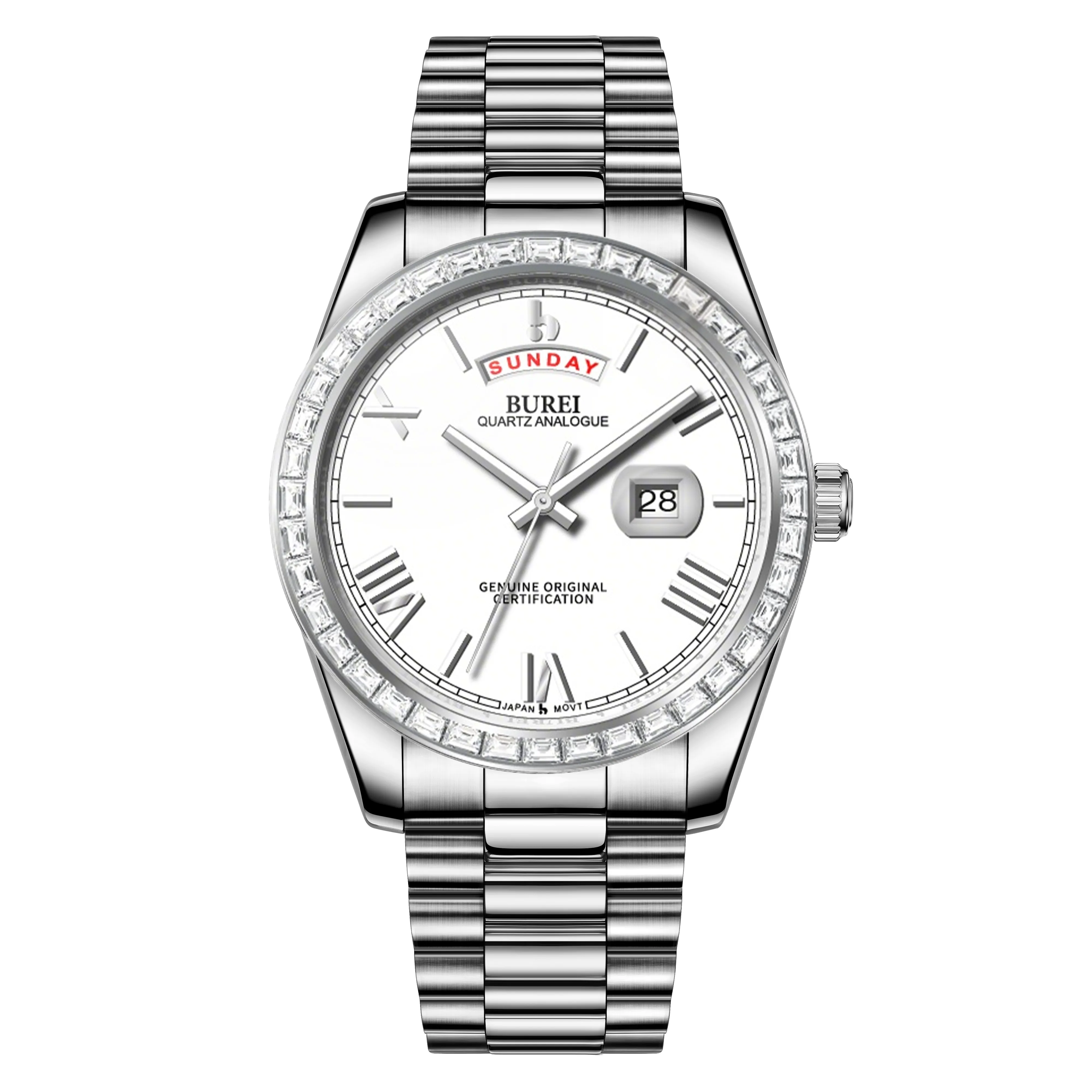 BUREI Mens Watch 41mm, Stainless Steel Analog Quartz, Waterproof with Calendar, Sapphire Crystal Dial, Business Casual Luxury Wristwatch sold by Burei