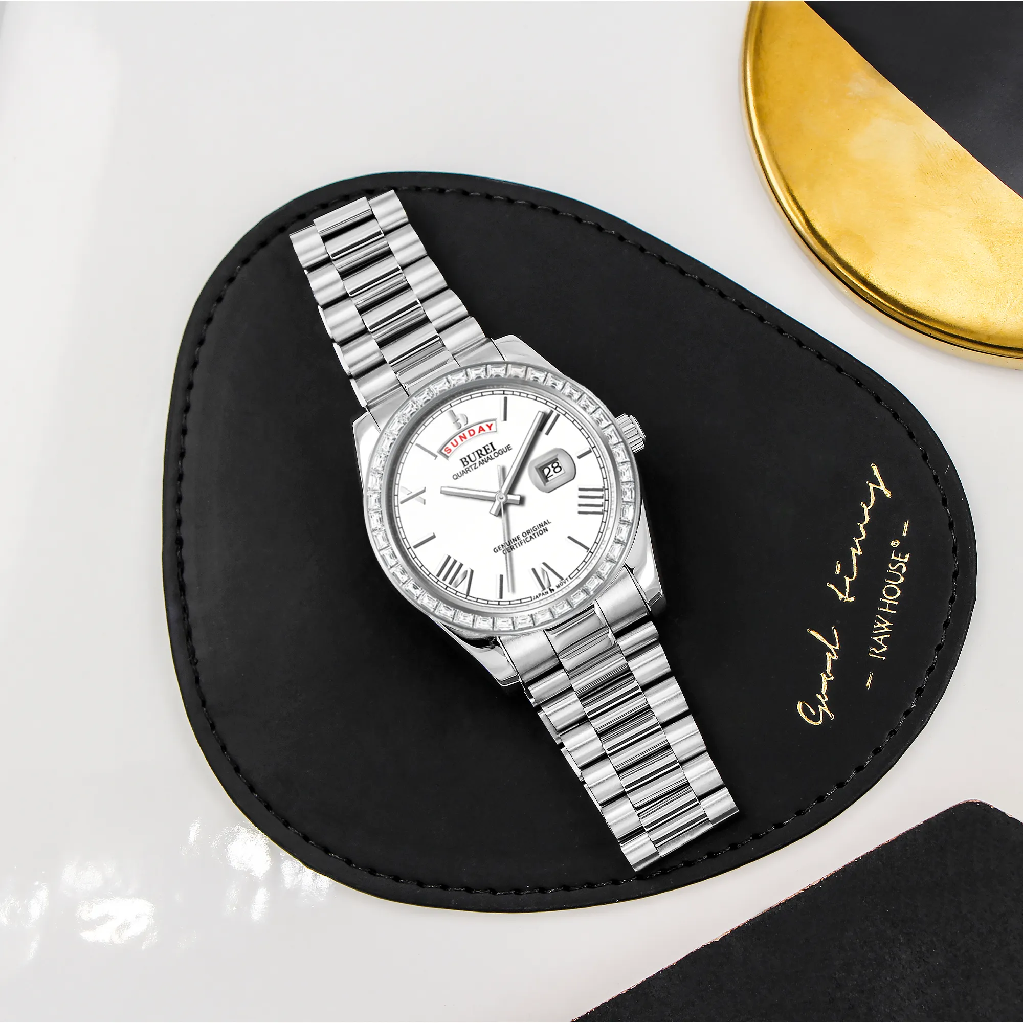 BUREI Mens Watch 41mm, Stainless Steel Analog Quartz, Waterproof with Calendar, Sapphire Crystal Dial, Business Casual Luxury Wristwatch sold by Burei product image thumbnail 3