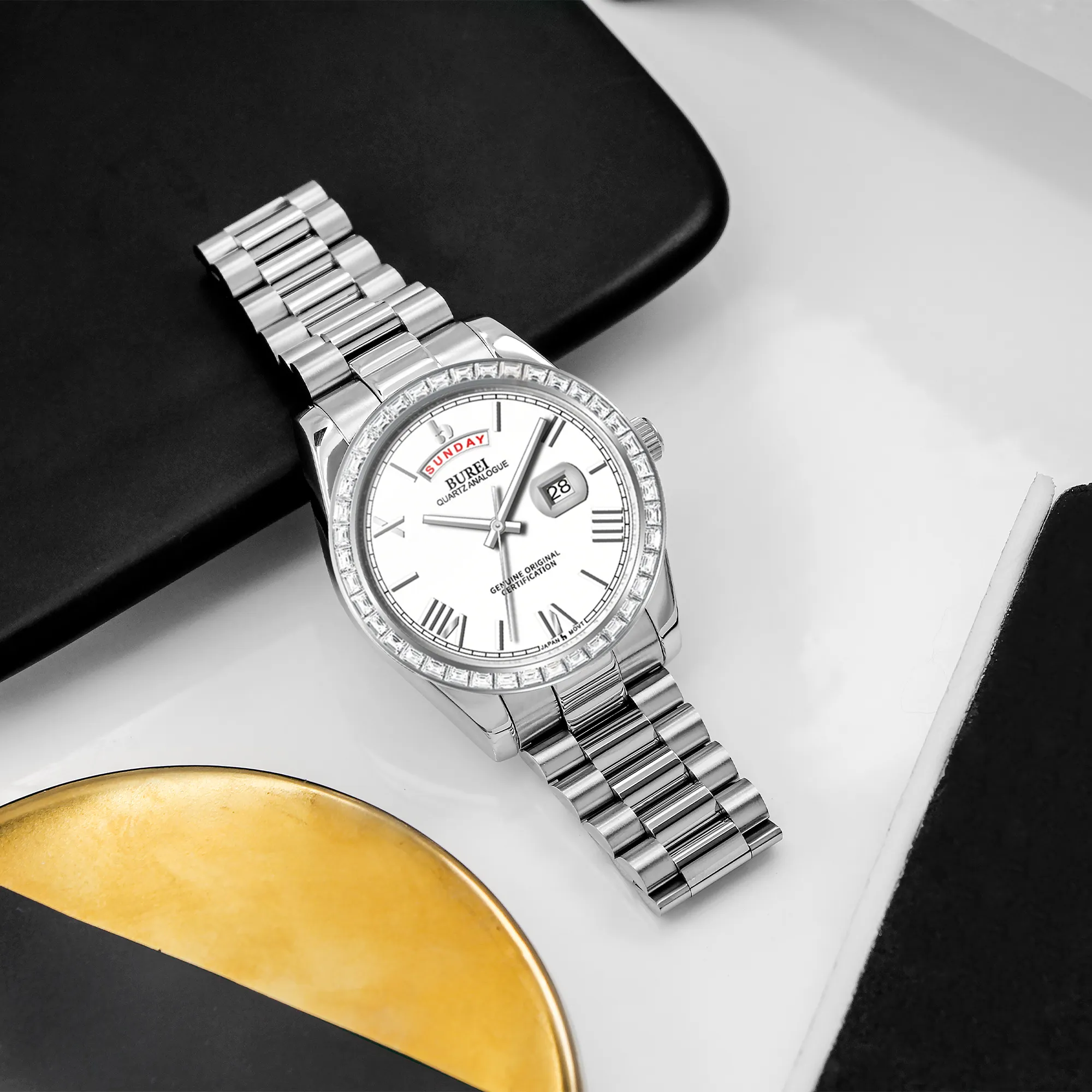 BUREI Mens Watch 41mm, Stainless Steel Analog Quartz, Waterproof with Calendar, Sapphire Crystal Dial, Business Casual Luxury Wristwatch sold by Burei product image thumbnail 2