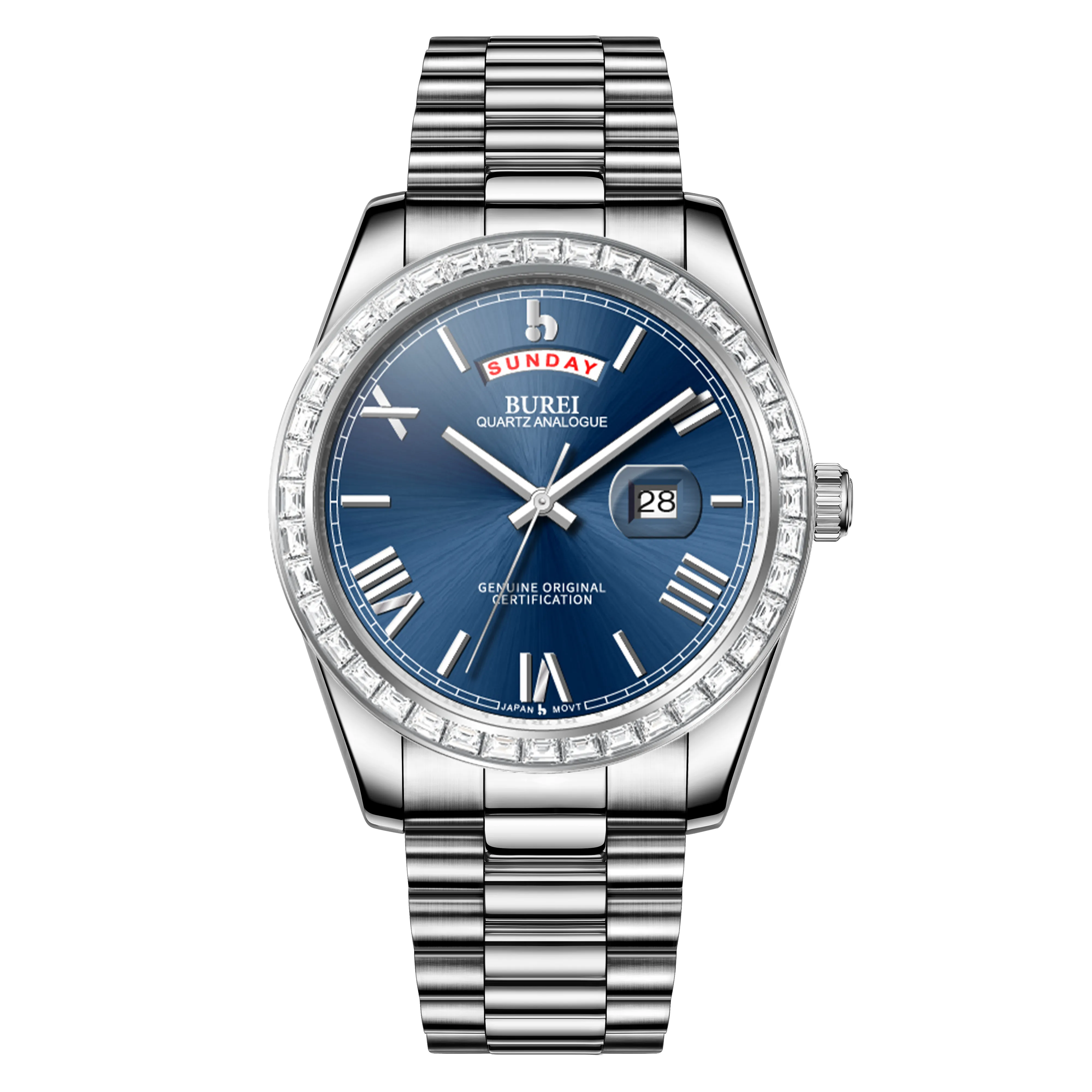 BUREI Mens Watch 41mm, Stainless Steel Analog Quartz, Waterproof with Calendar, Sapphire Crystal Dial, Business Casual Luxury Wristwatch sold by Burei product image thumbnail 4