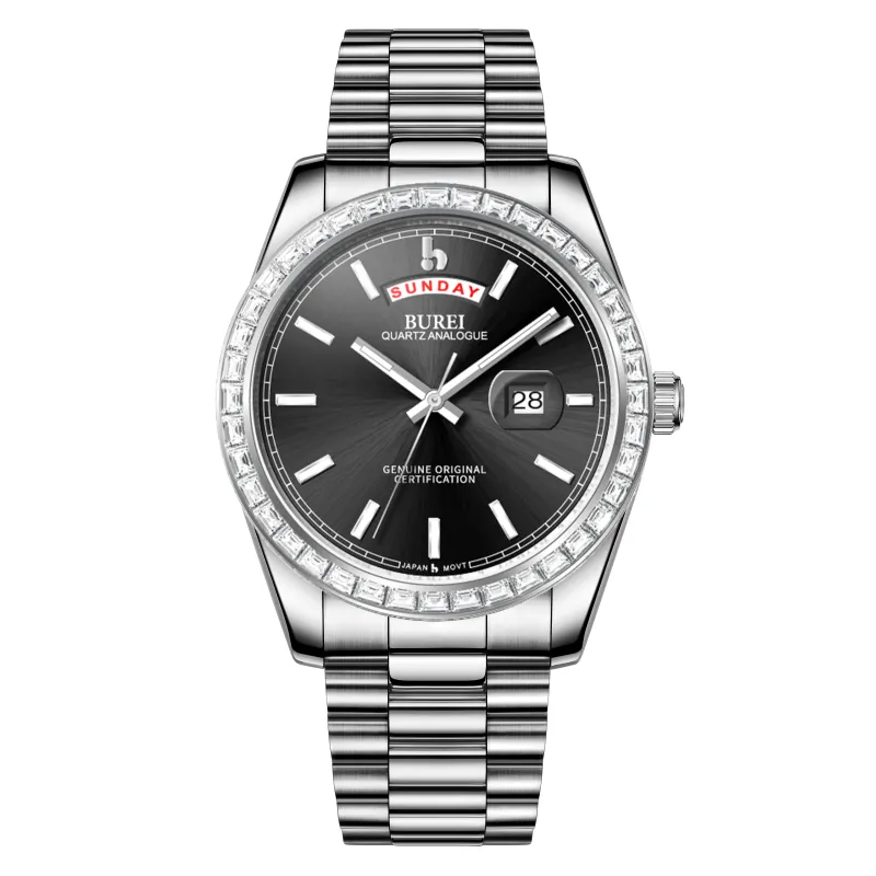 BUREI Mens Watch 41mm, Stainless Steel Analog Quartz, Waterproof with Calendar, Sapphire Crystal Dial, Business Casual Luxury Wristwatch sold by Burei
