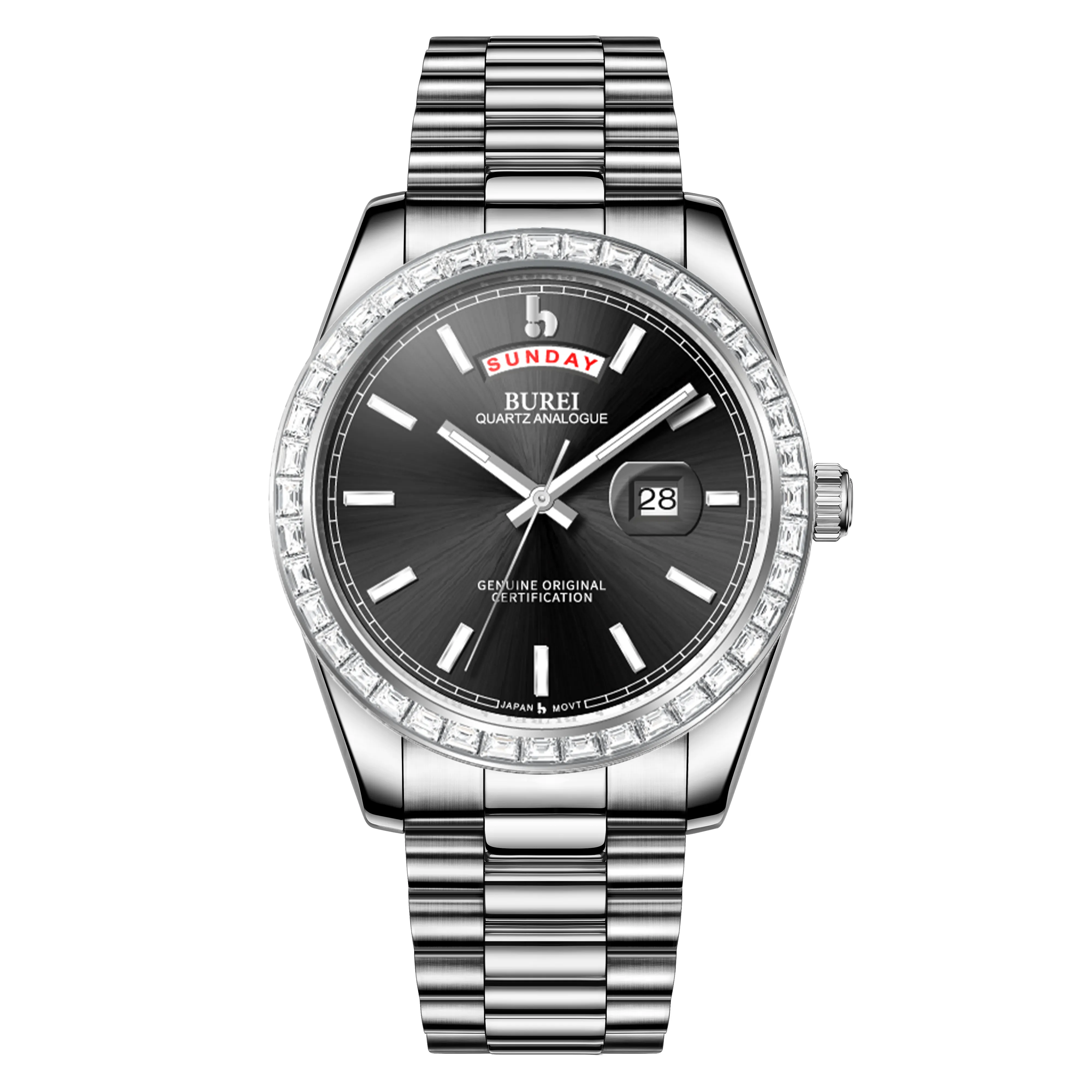 BUREI Mens Watch 41mm, Stainless Steel Analog Quartz, Waterproof with Calendar, Sapphire Crystal Dial, Business Casual Luxury Wristwatch sold by Burei