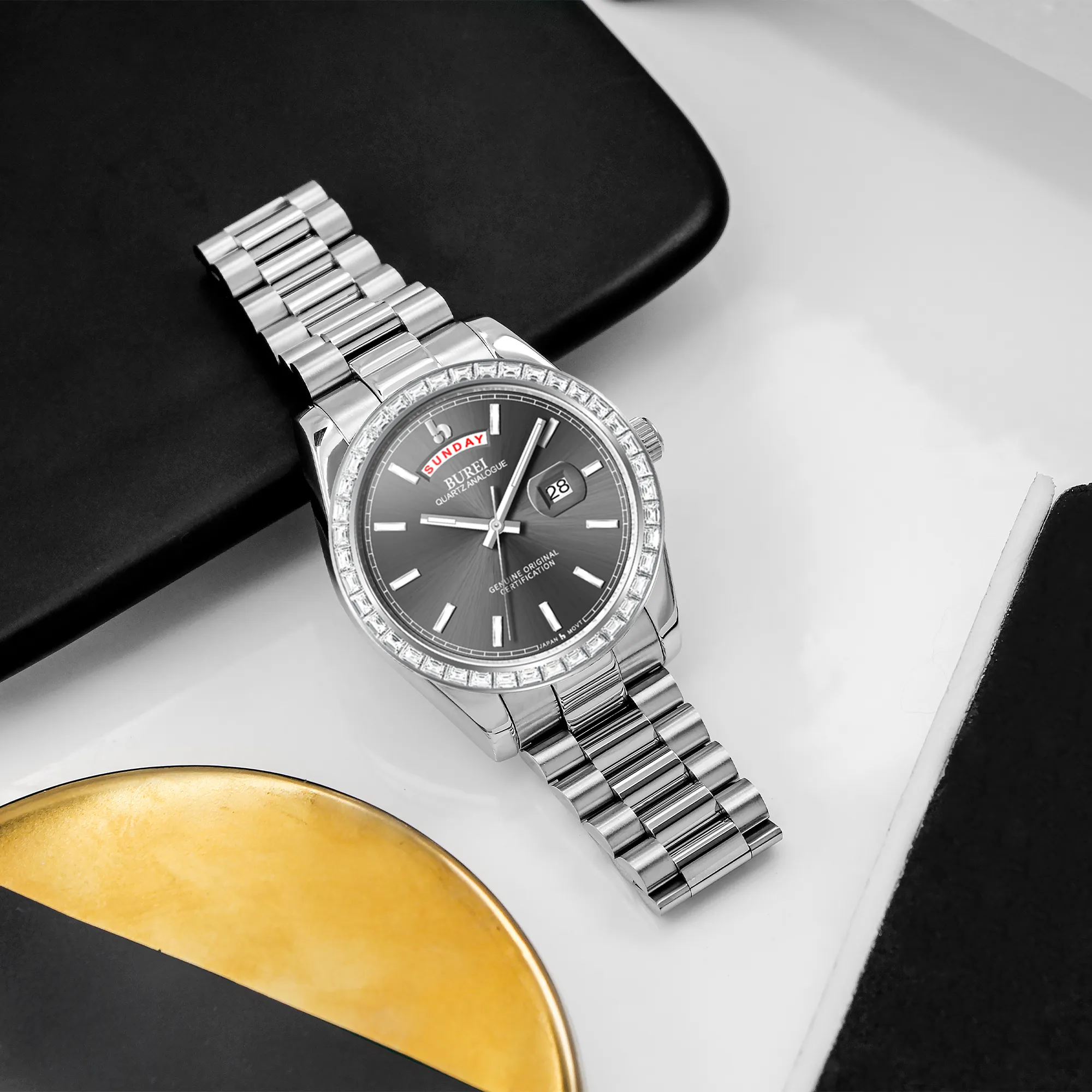 BUREI Mens Watch 41mm, Stainless Steel Analog Quartz, Waterproof with Calendar, Sapphire Crystal Dial, Business Casual Luxury Wristwatch sold by Burei product image thumbnail 5