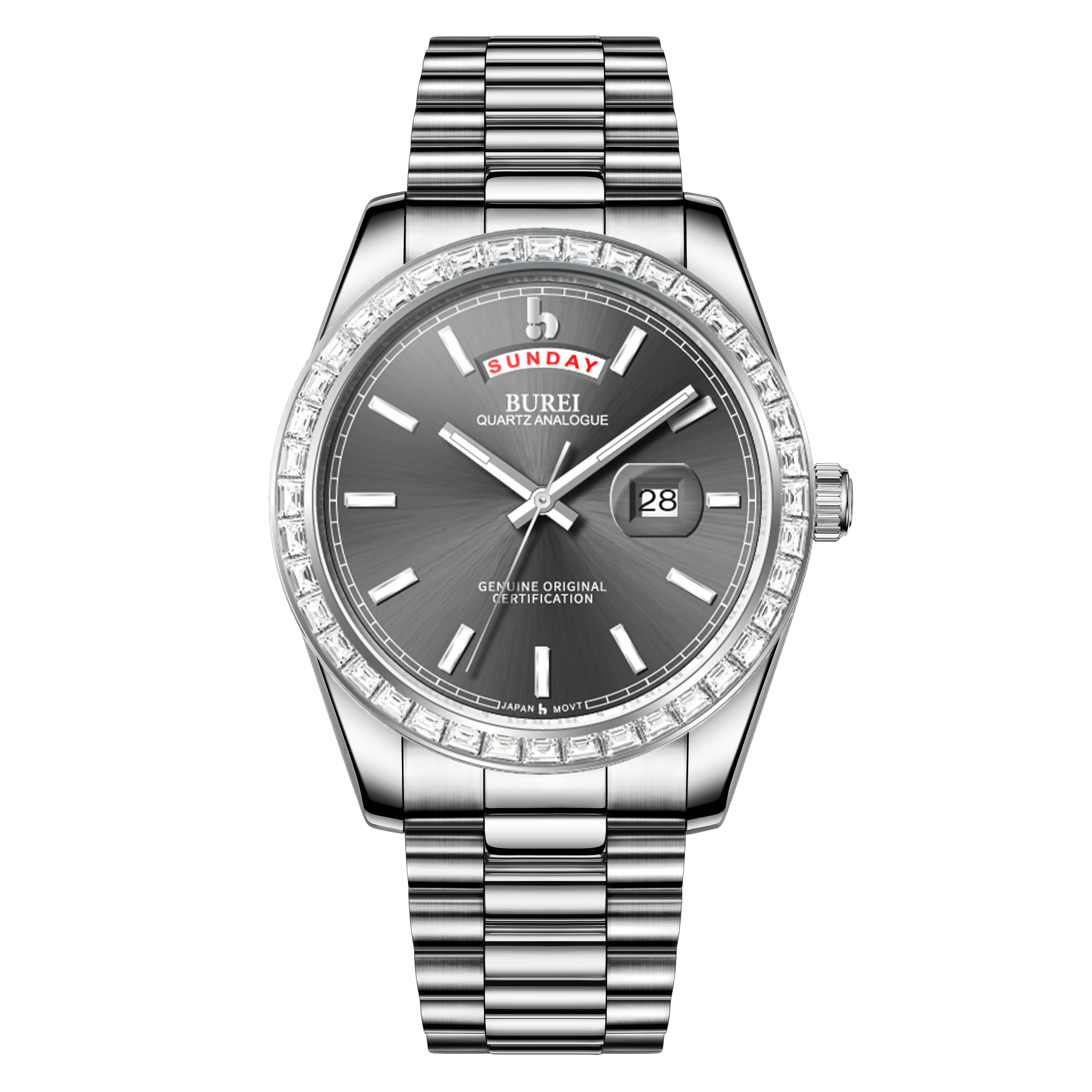 BUREI Mens Watch 41mm, Stainless Steel Analog Quartz, Waterproof with Calendar, Sapphire Crystal Dial, Business Casual Luxury Wristwatch sold by Burei product image thumbnail 4