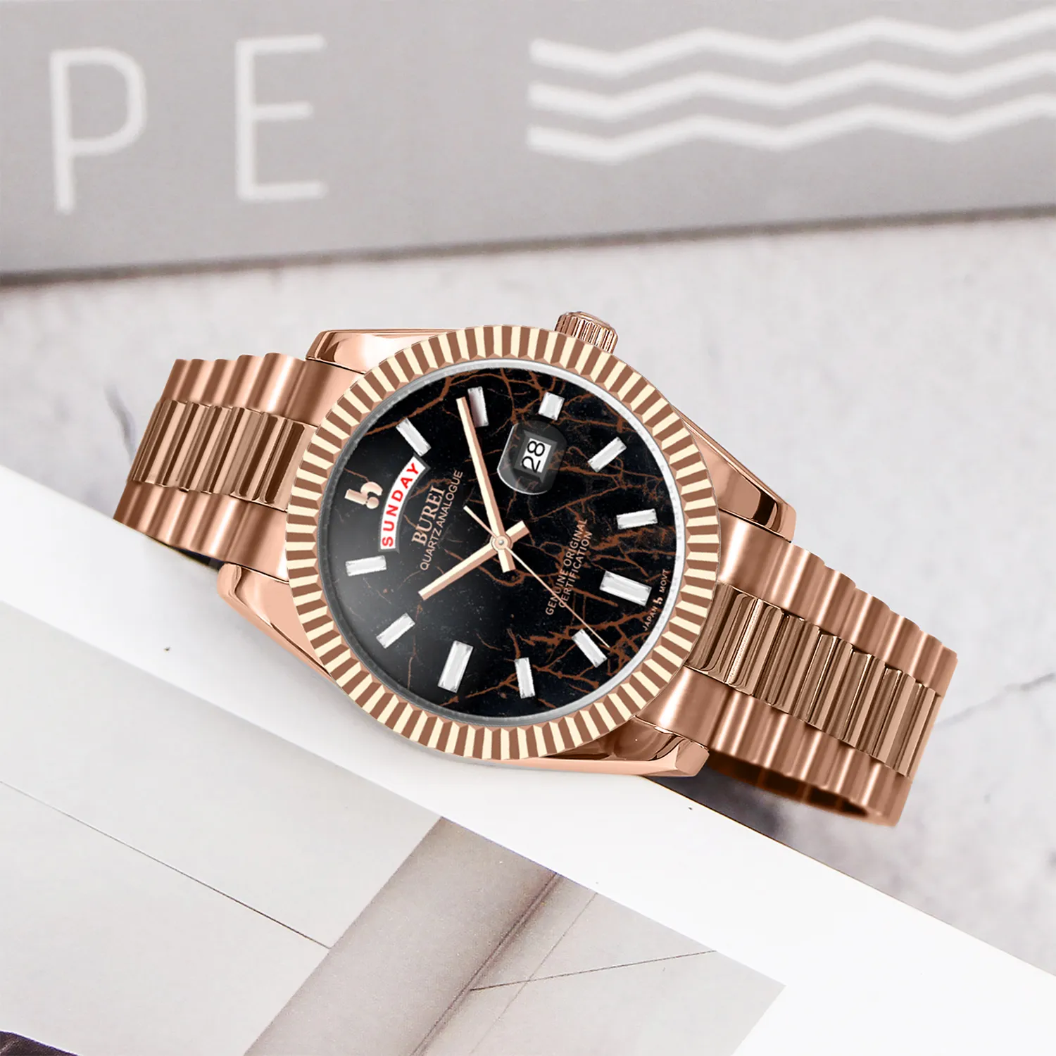 BUREI Mens Watch 41mm, Stainless Steel Analog Quartz, Waterproof with Calendar, Sapphire Crystal Dial, Business Casual Luxury Wristwatch sold by Burei product image thumbnail 2