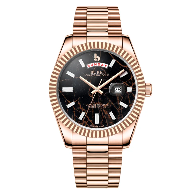 BUREI Mens Watch 41mm, Stainless Steel Analog Quartz, Waterproof with Calendar, Sapphire Crystal Dial, Business Casual Luxury Wristwatch sold by Burei