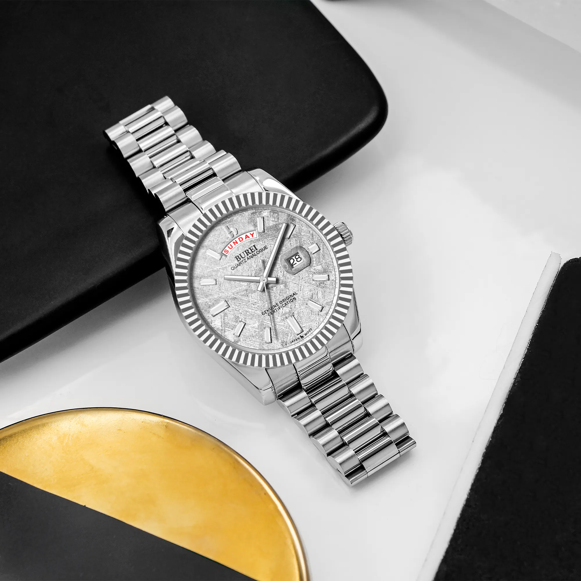 BUREI Mens Watch 41mm, Stainless Steel Analog Quartz, Waterproof with Calendar, Sapphire Crystal Dial, Business Casual Luxury Wristwatch sold by Burei product image thumbnail 5