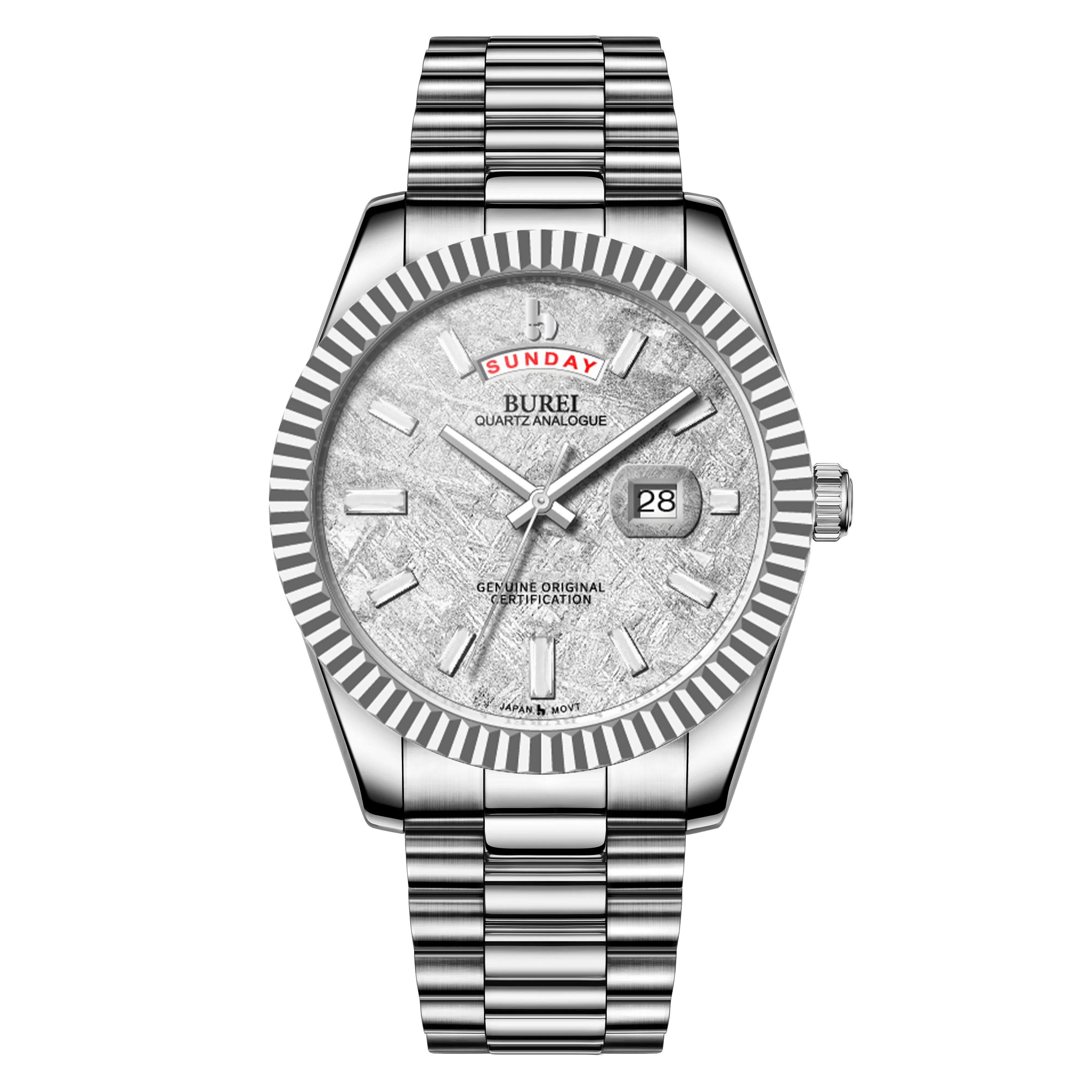 BUREI Mens Watch 41mm, Stainless Steel Analog Quartz, Waterproof with Calendar, Sapphire Crystal Dial, Business Casual Luxury Wristwatch sold by Burei product image thumbnail 4