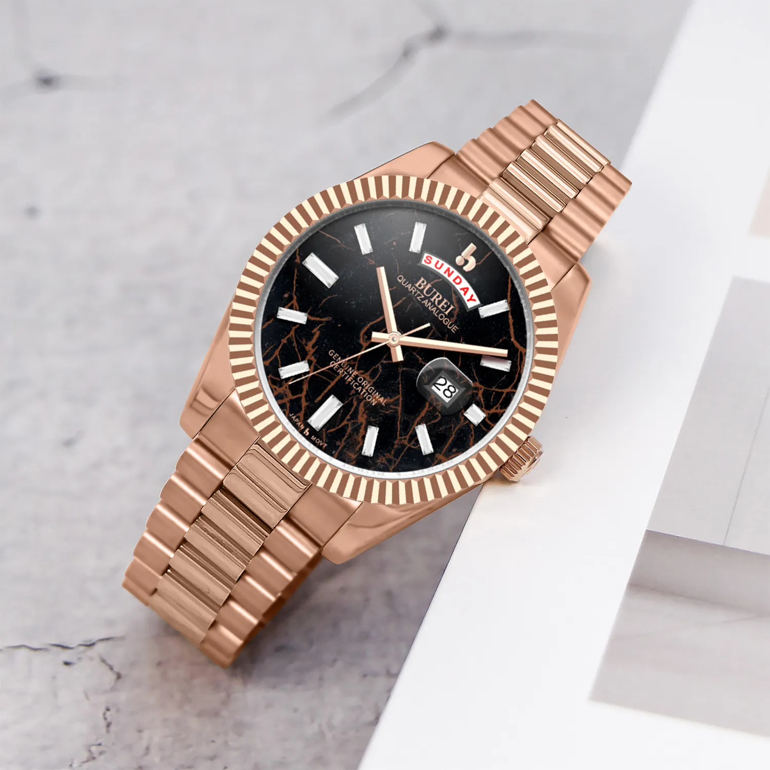 BUREI Mens Watch 41mm, Stainless Steel Analog Quartz, Waterproof with Calendar, Sapphire Crystal Dial, Business Casual Luxury Wristwatch sold by Burei product image thumbnail 3