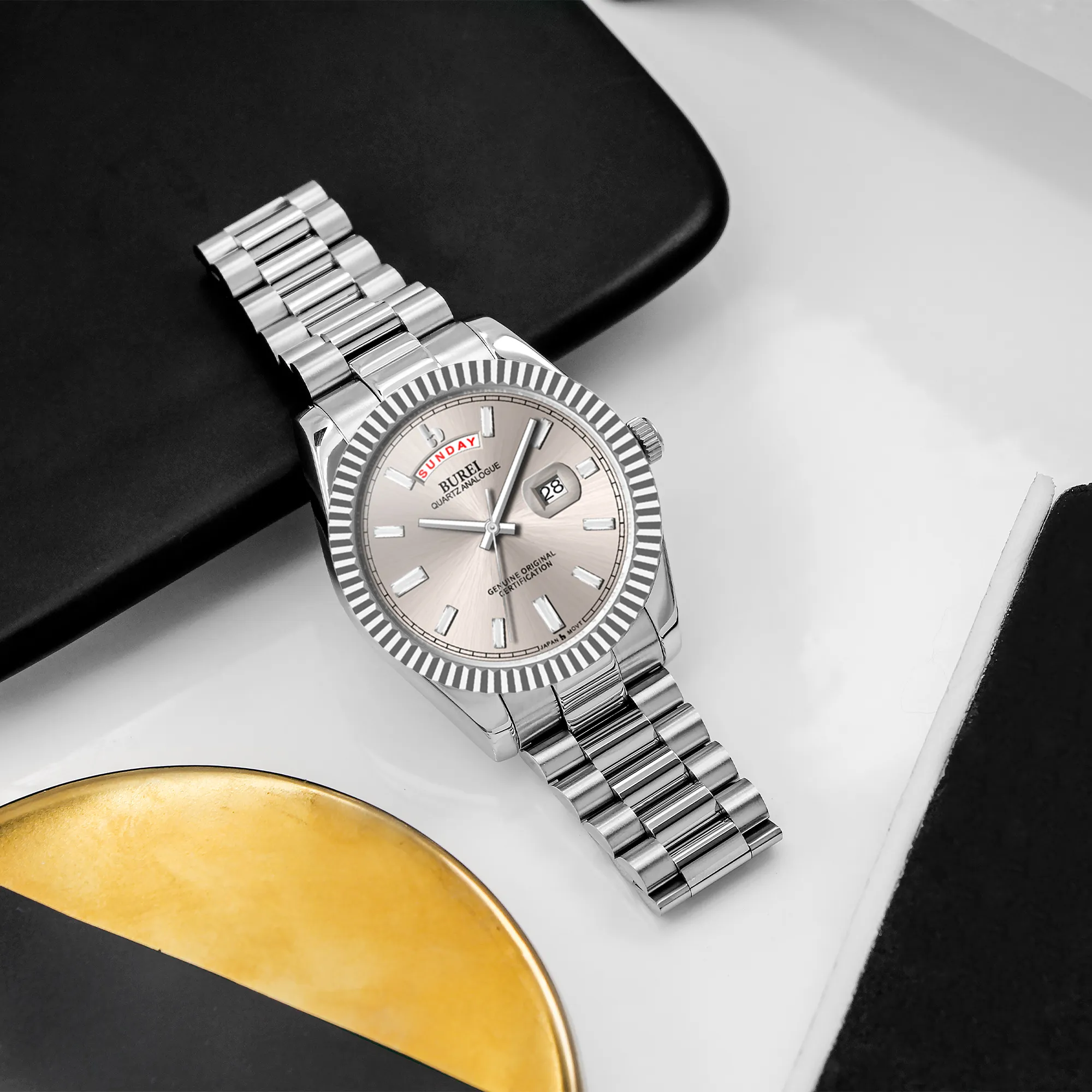 BUREI Mens Watch 41mm, Stainless Steel Analog Quartz, Waterproof with Calendar, Sapphire Crystal Dial, Business Casual Luxury Wristwatch sold by Burei product image thumbnail 5