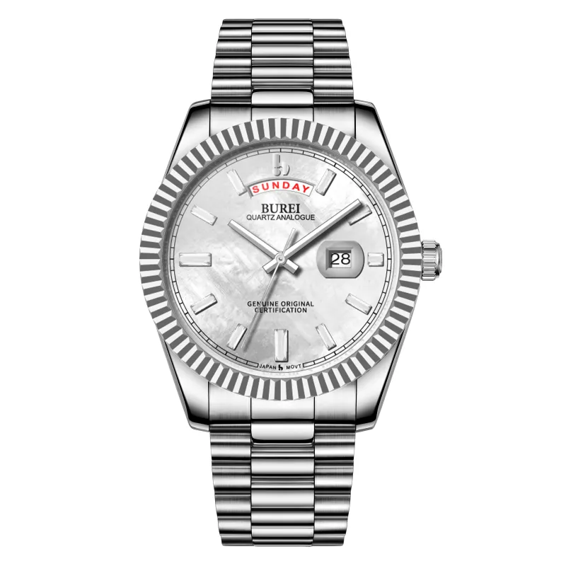 BUREI Mens Watch 41mm, Stainless Steel Analog Quartz, Waterproof with Calendar, Sapphire Crystal Dial, Business Casual Luxury Wristwatch sold by Burei
