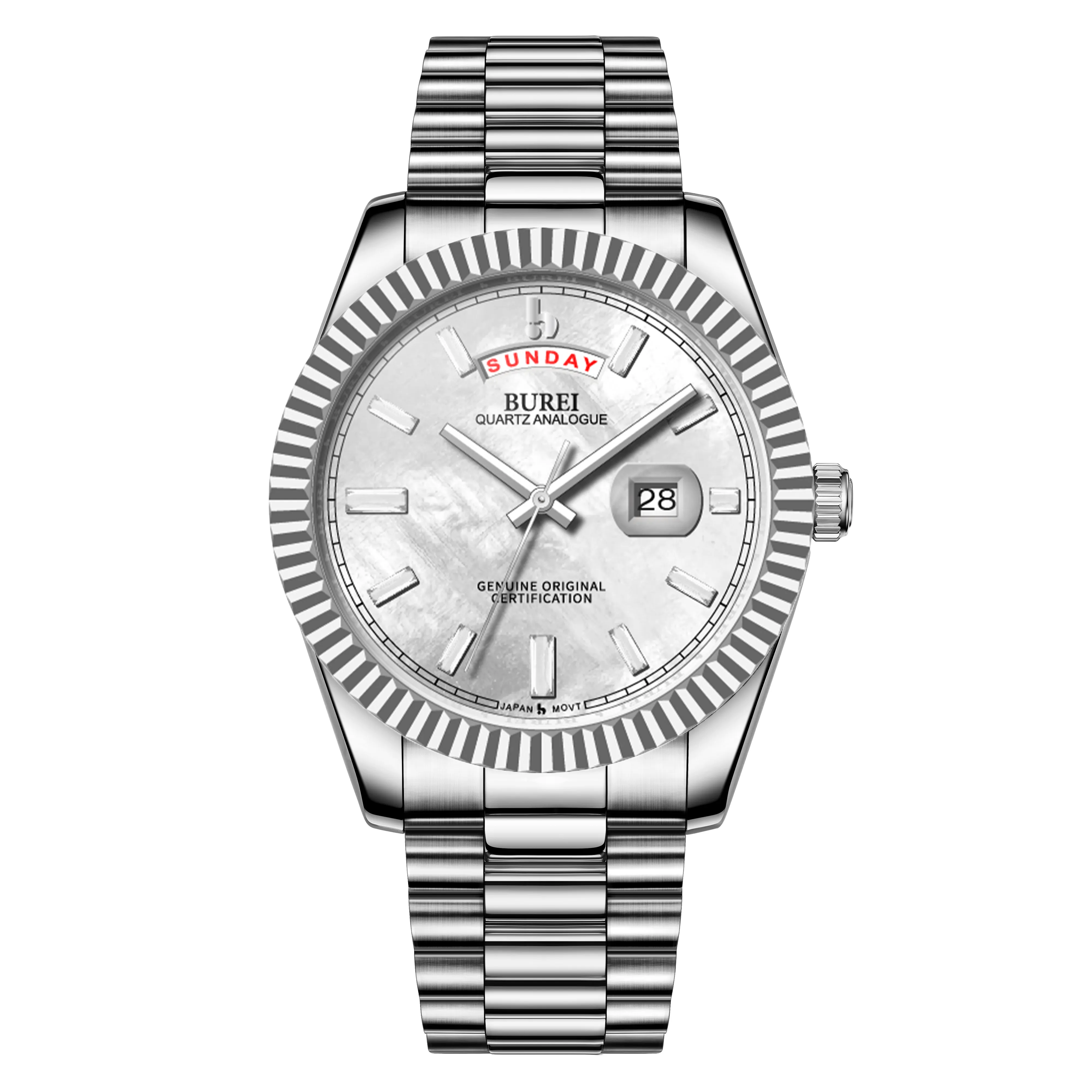 BUREI Mens Watch 41mm, Stainless Steel Analog Quartz, Waterproof with Calendar, Sapphire Crystal Dial, Business Casual Luxury Wristwatch sold by Burei