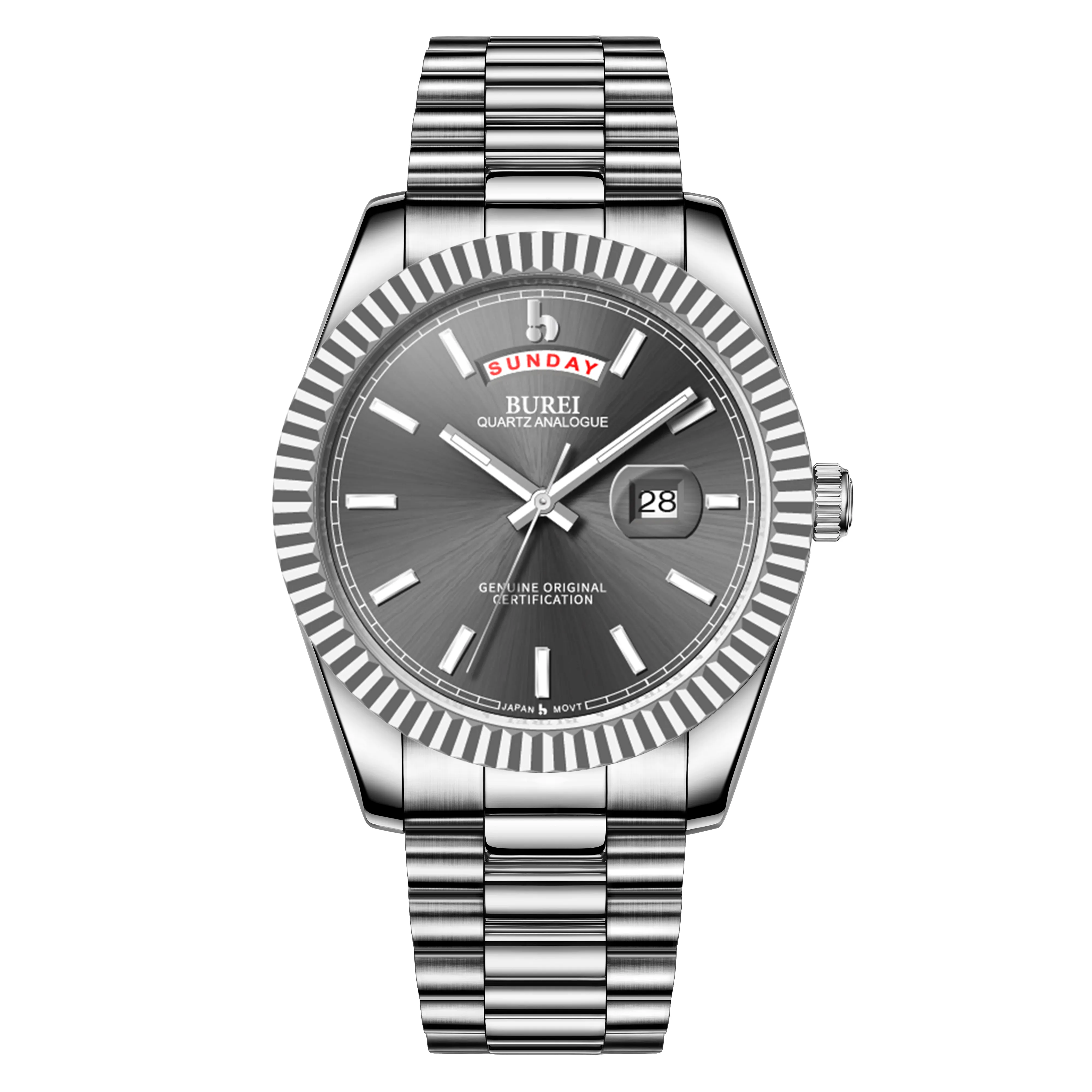 BUREI Mens Watch 41mm, Stainless Steel Analog Quartz, Waterproof with Calendar, Sapphire Crystal Dial, Business Casual Luxury Wristwatch sold by Burei product image thumbnail 4