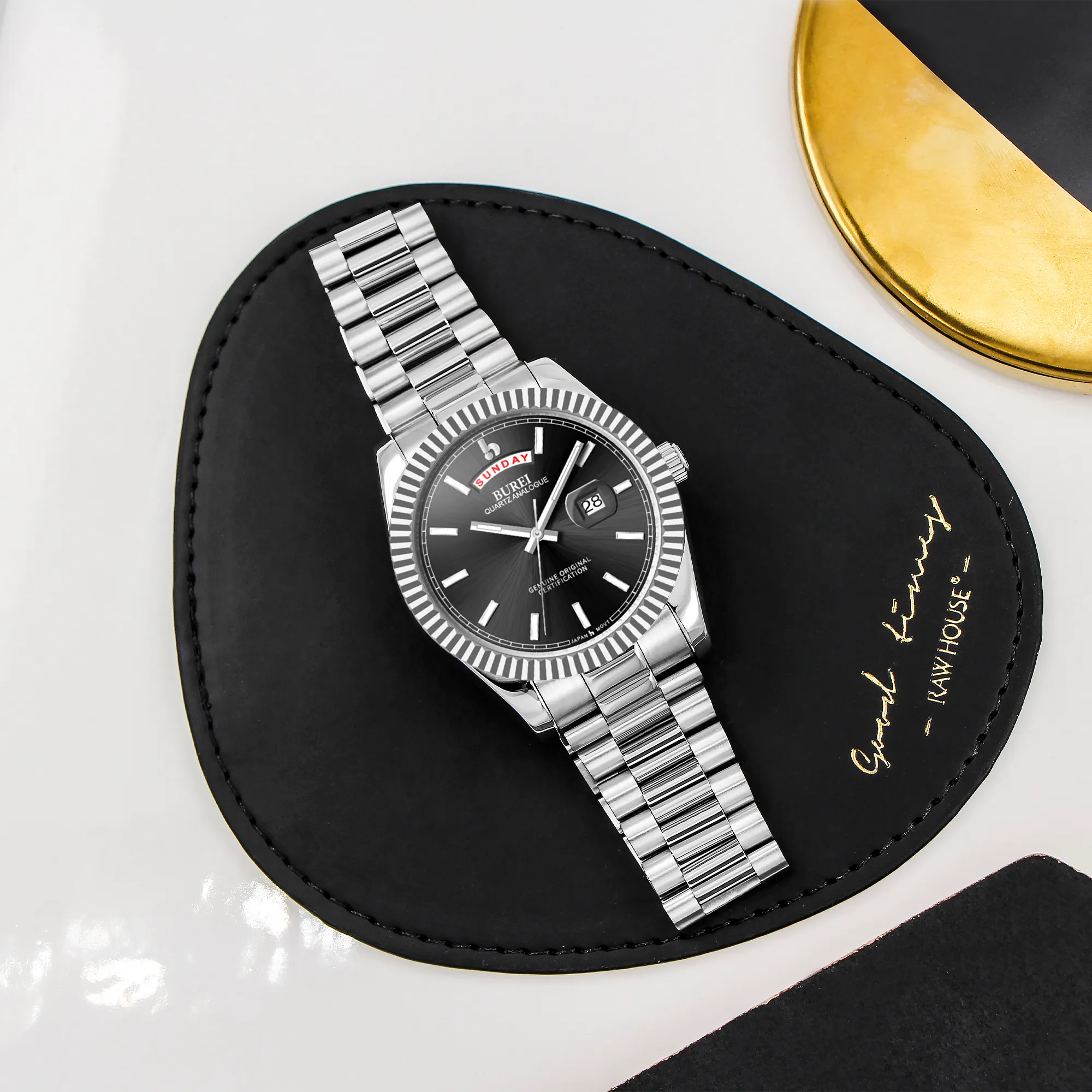 BUREI Mens Watch 41mm, Stainless Steel Analog Quartz, Waterproof with Calendar, Sapphire Crystal Dial, Business Casual Luxury Wristwatch sold by Burei product image thumbnail 3