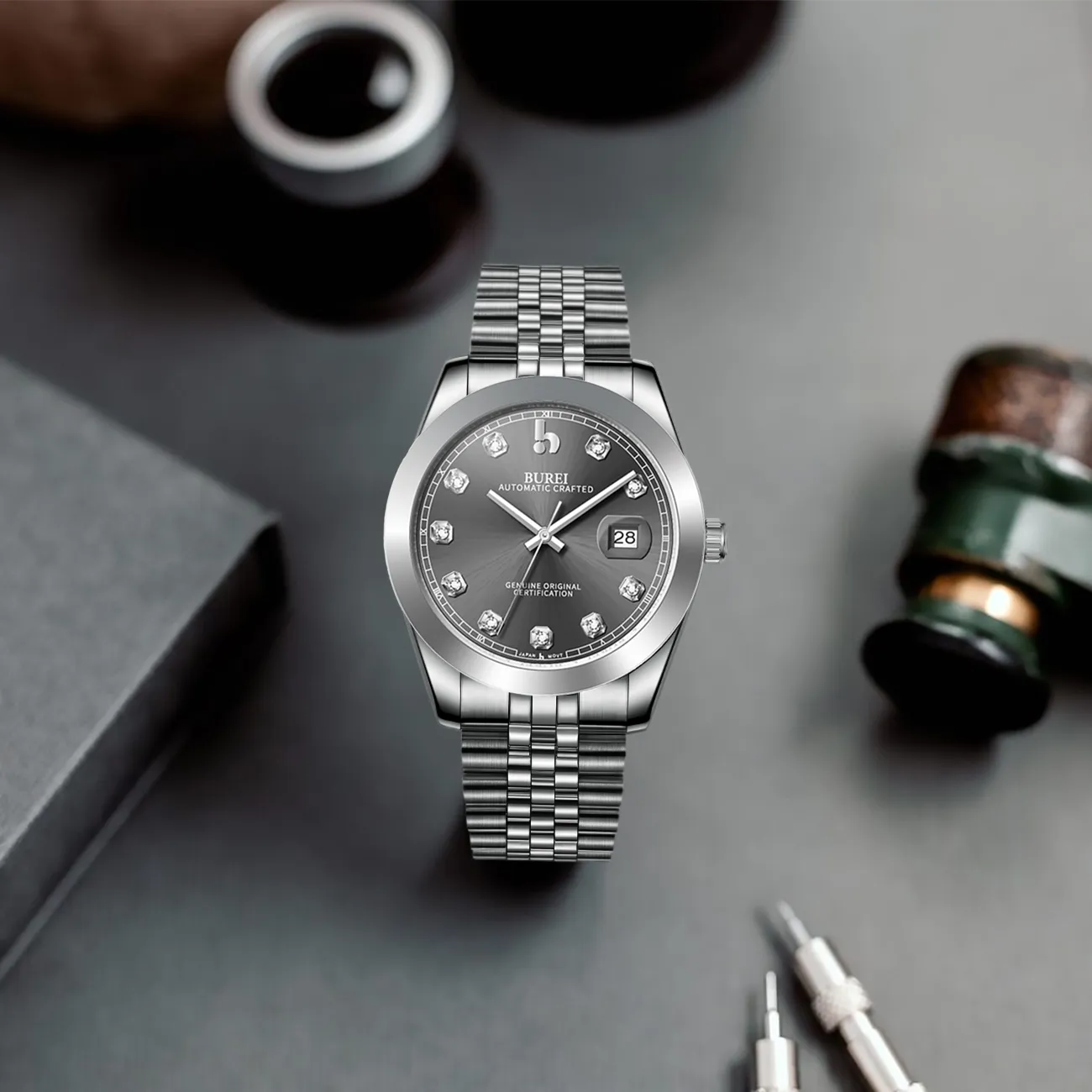 BUREI Men's Watch 41mm, Classic Stainless Steel, Waterproof Machine Watch with Date, Sapphire Crystal, Business Dress Wristwatch sold by Burei product image thumbnail 5