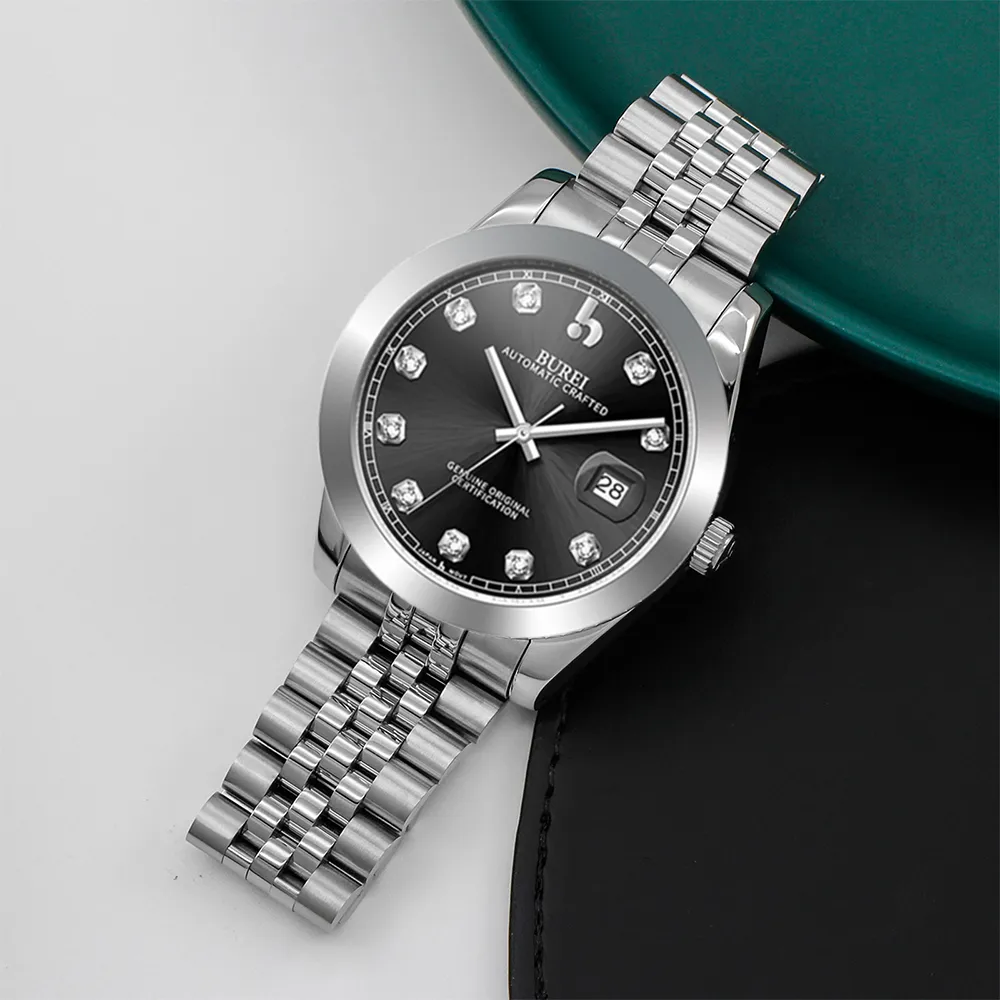 BUREI Men's Watch 41mm, Classic Stainless Steel, Waterproof Machine Watch with Date, Sapphire Crystal, Business Dress Wristwatch sold by Burei product image thumbnail 3