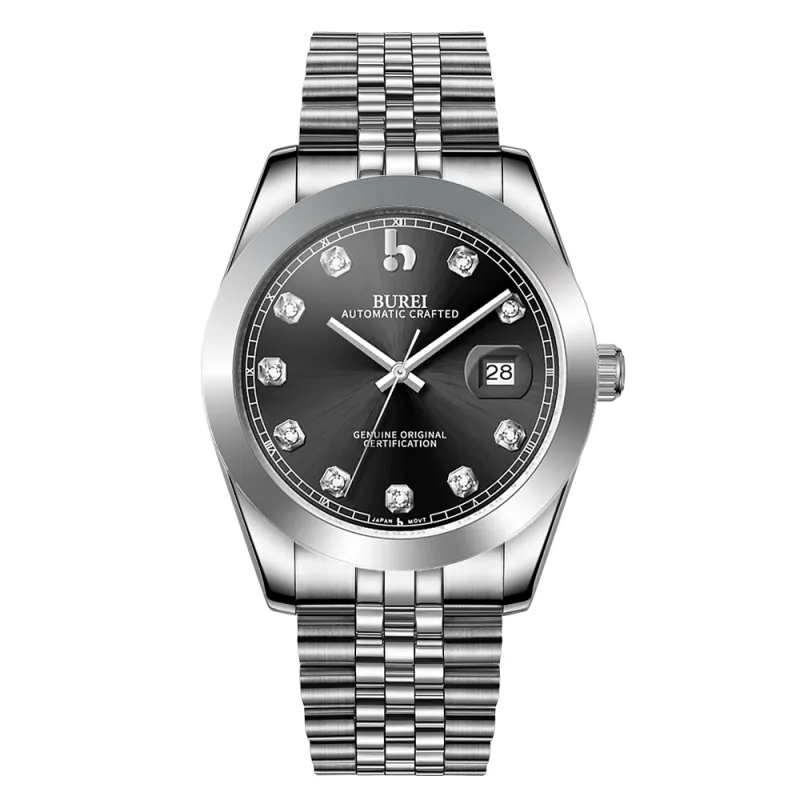 BUREI Men's Watch 41mm, Classic Stainless Steel, Waterproof Machine Watch with Date, Sapphire Crystal, Business Dress Wristwatch sold by Burei