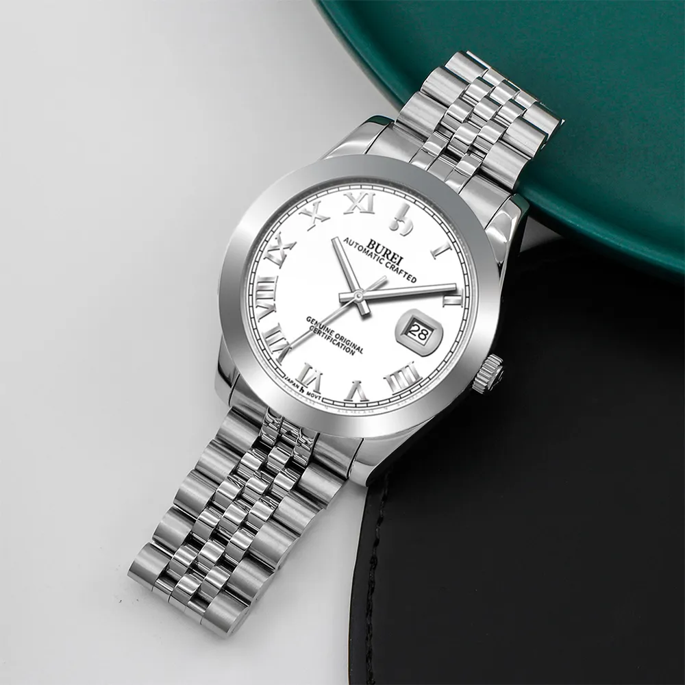 BUREI Men's Watch 41mm, Classic Stainless Steel, Waterproof Machine Watch with Date, Sapphire Crystal, Business Dress Wristwatch sold by Burei product image thumbnail 3