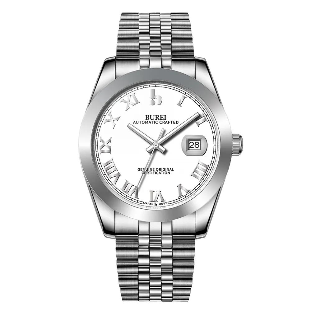 BUREI Men's Watch 41mm, Classic Stainless Steel, Waterproof Machine Watch with Date, Sapphire Crystal, Business Dress Wristwatch sold by Burei
