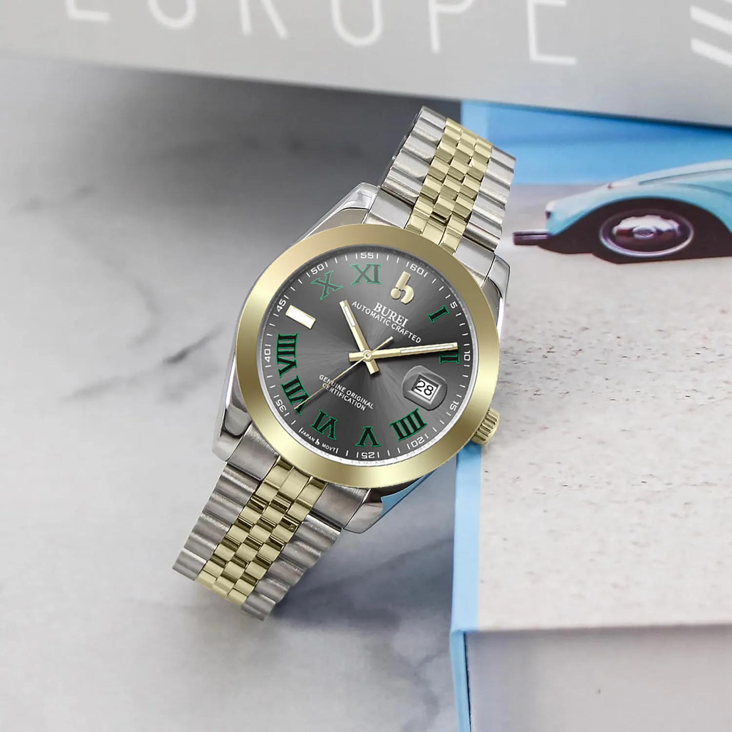 BUREI Men's Watch 41mm, Classic Stainless Steel, Waterproof Machine Watch with Date, Sapphire Crystal, Business Dress Wristwatch sold by Burei product image thumbnail 5