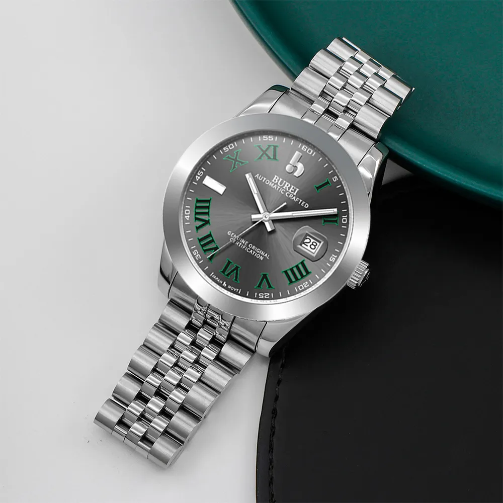 BUREI Men's Watch 41mm, Classic Stainless Steel, Waterproof Machine Watch with Date, Sapphire Crystal, Business Dress Wristwatch sold by Burei product image thumbnail 3