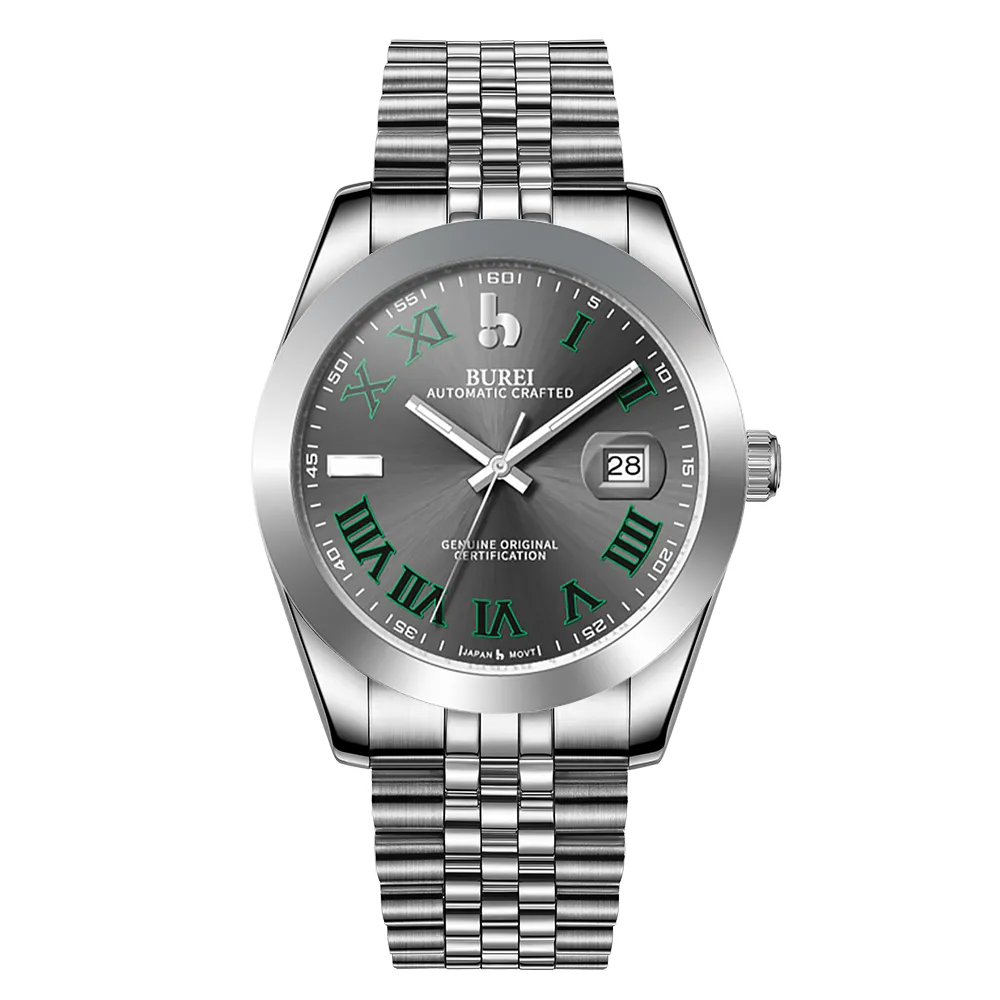 BUREI Men's Watch 41mm, Classic Stainless Steel, Waterproof Machine Watch with Date, Sapphire Crystal, Business Dress Wristwatch sold by Burei