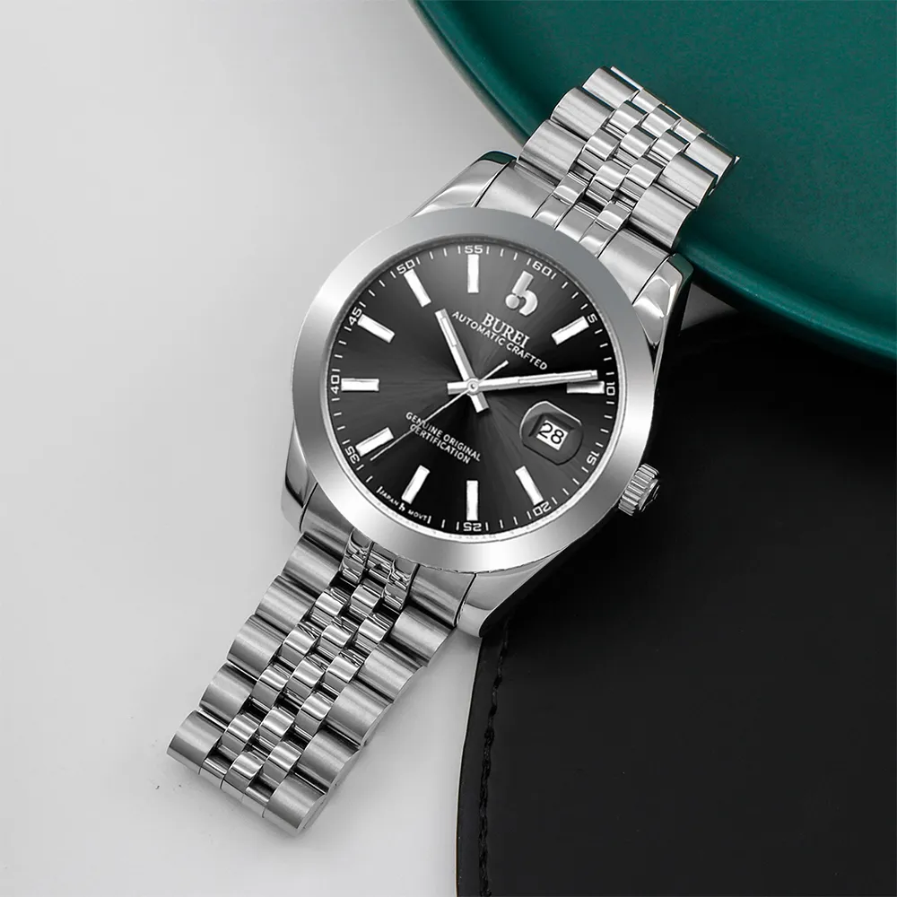 BUREI Men's Watch 41mm, Classic Stainless Steel, Waterproof Machine Watch with Date, Sapphire Crystal, Business Dress Wristwatch sold by Burei product image thumbnail 3