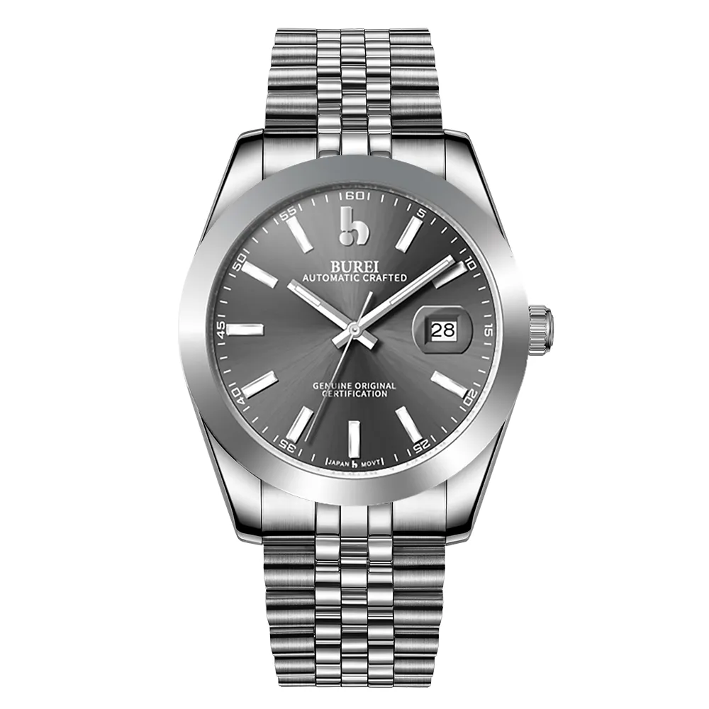 BUREI Men's Watch 41mm, Classic Stainless Steel, Waterproof Machine Watch with Date, Sapphire Crystal, Business Dress Wristwatch sold by Burei product image thumbnail 4