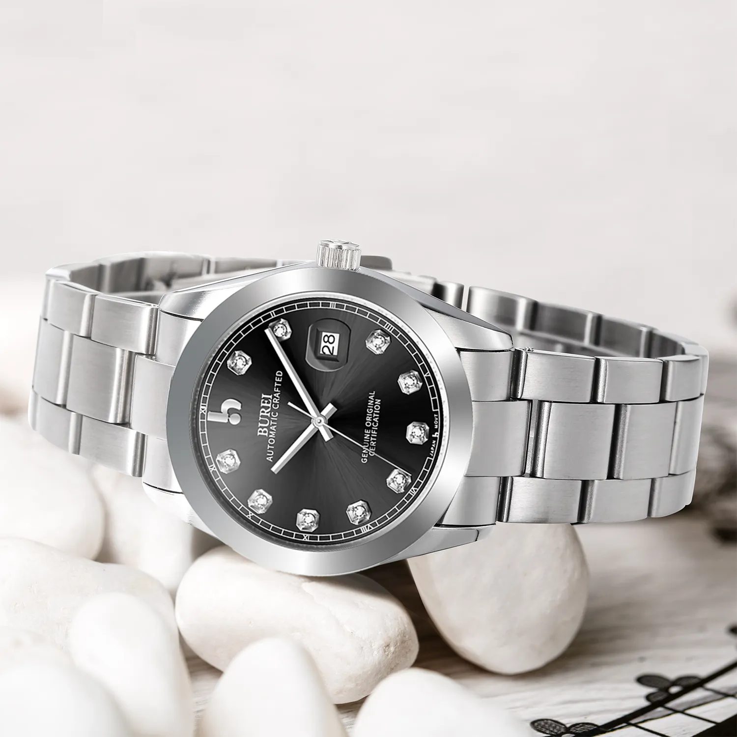 BUREI Men's Watch 41mm, Classic Stainless Steel, Waterproof Machine Watch with Date, Sapphire Crystal, Business Dress Wristwatch sold by Burei product image thumbnail 2