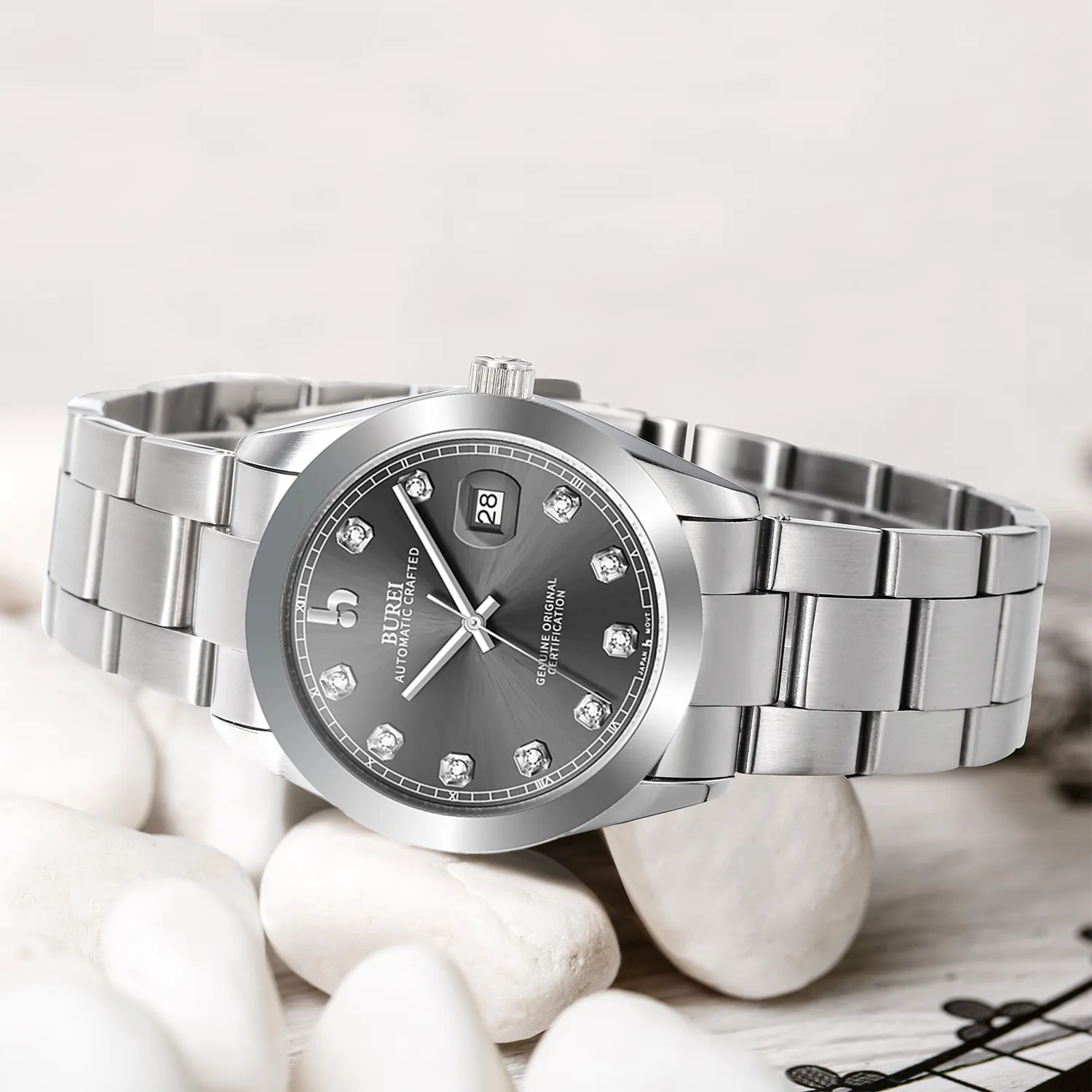 BUREI Men's Watch 41mm, Classic Stainless Steel, Waterproof Machine Watch with Date, Sapphire Crystal, Business Dress Wristwatch sold by Burei product image thumbnail 5