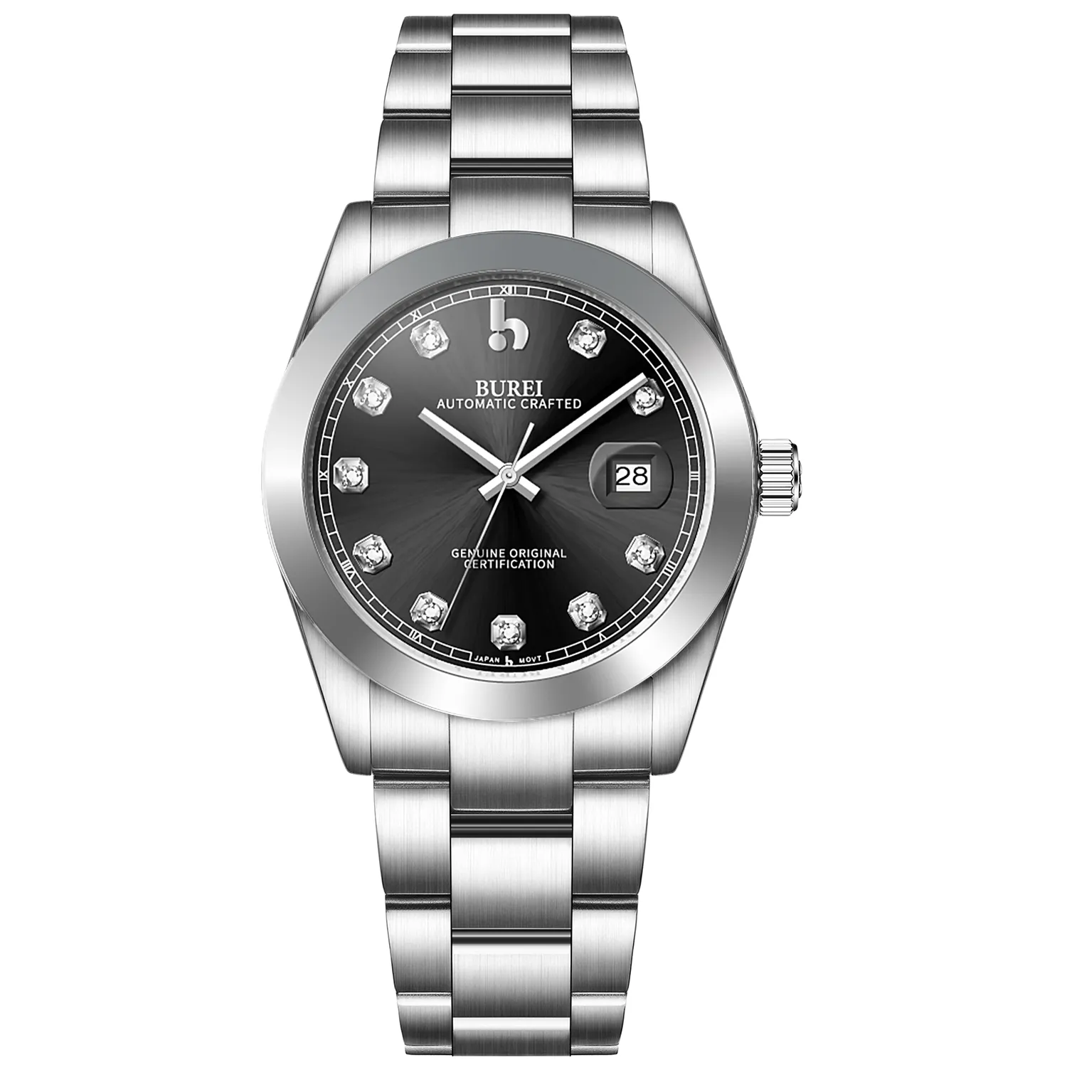 BUREI Men's Watch 41mm, Classic Stainless Steel, Waterproof Machine Watch with Date, Sapphire Crystal, Business Dress Wristwatch sold by Burei