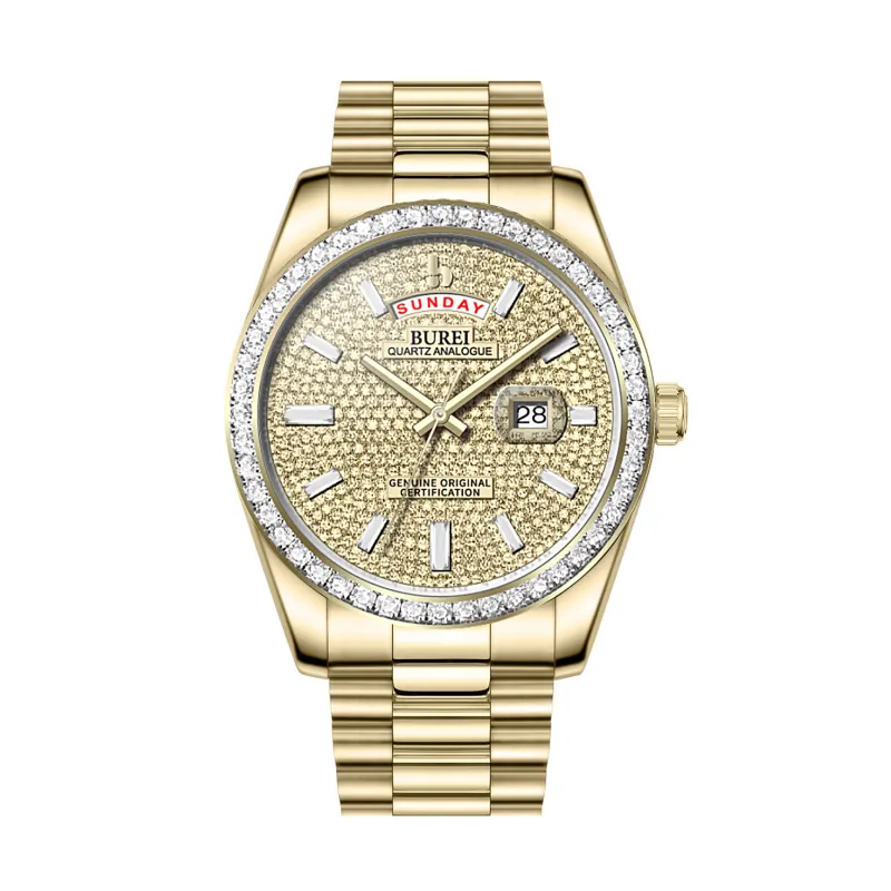 BUREI Mens Watch 41mm, Stainless Steel Analog Quartz, Waterproof with Calendar, Sapphire Crystal Dial, Business Casual Luxury Wristwatch sold by Burei