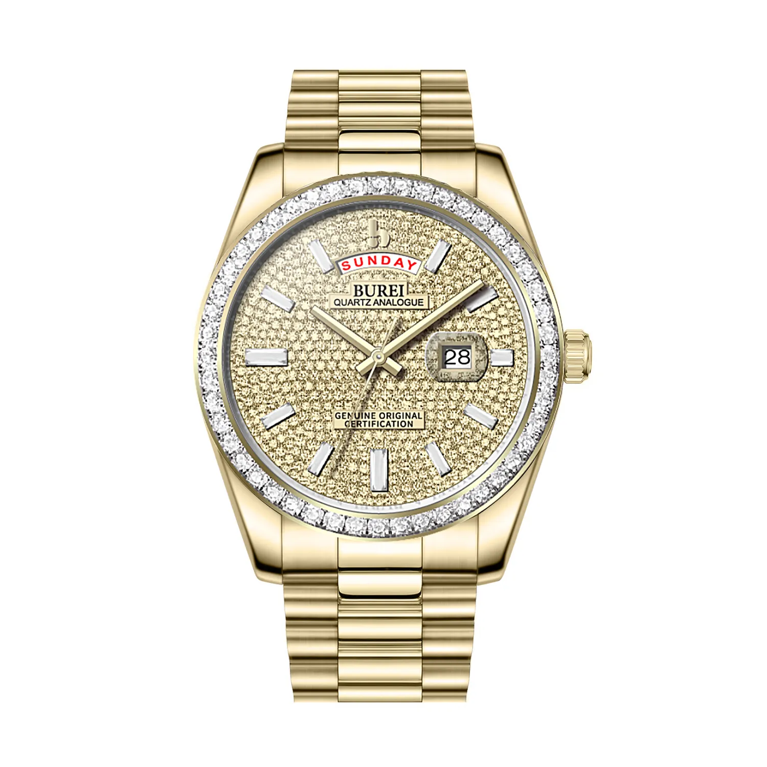 BUREI Mens Watch 41mm, Stainless Steel Analog Quartz, Waterproof with Calendar, Sapphire Crystal Dial, Business Casual Luxury Wristwatch sold by Burei