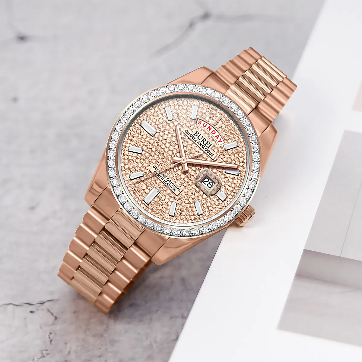 BUREI Mens Watch 41mm, Stainless Steel Analog Quartz, Waterproof with Calendar, Sapphire Crystal Dial, Business Casual Luxury Wristwatch sold by Burei product image thumbnail 5