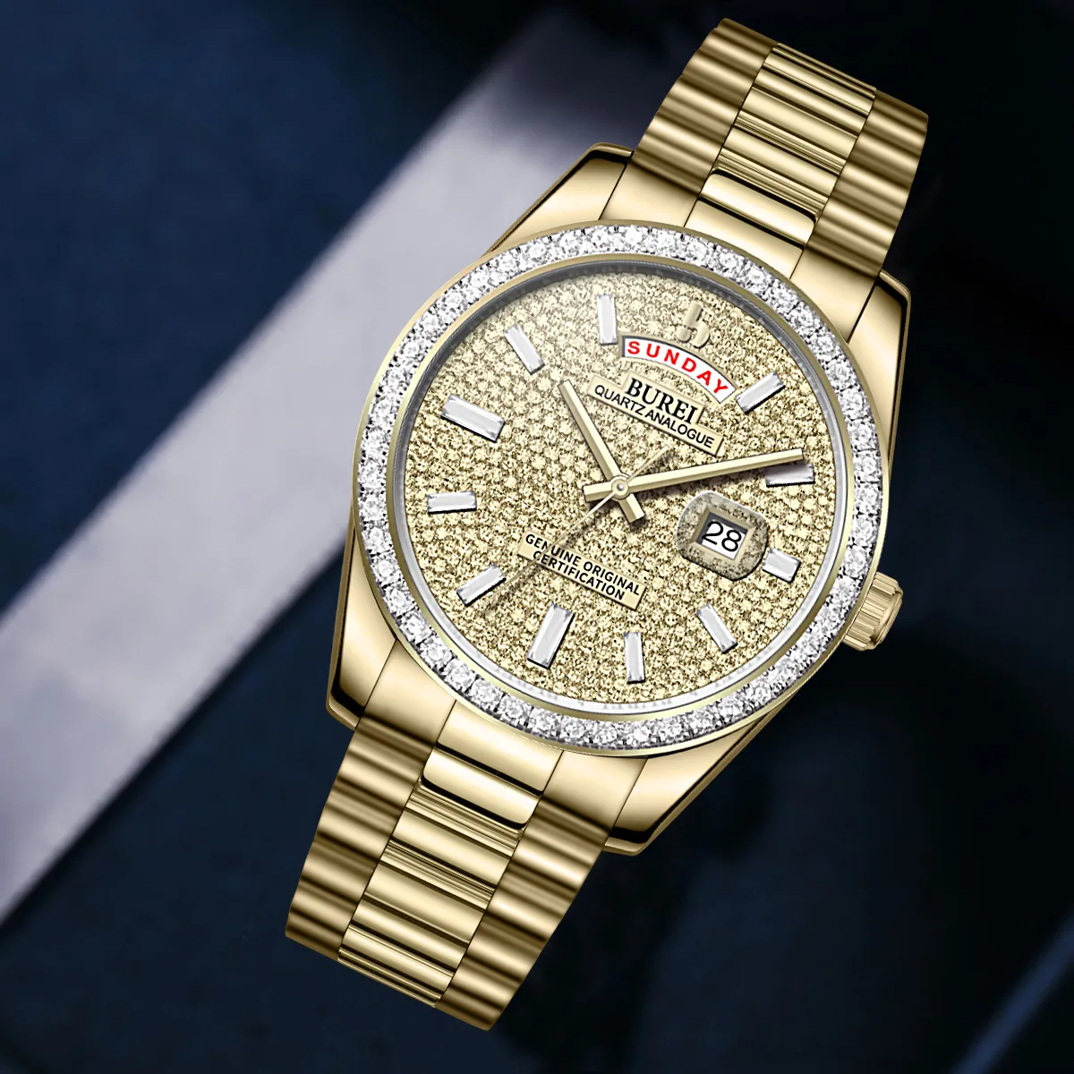 BUREI Mens Watch 41mm, Stainless Steel Analog Quartz, Waterproof with Calendar, Sapphire Crystal Dial, Business Casual Luxury Wristwatch sold by Burei product image thumbnail 2